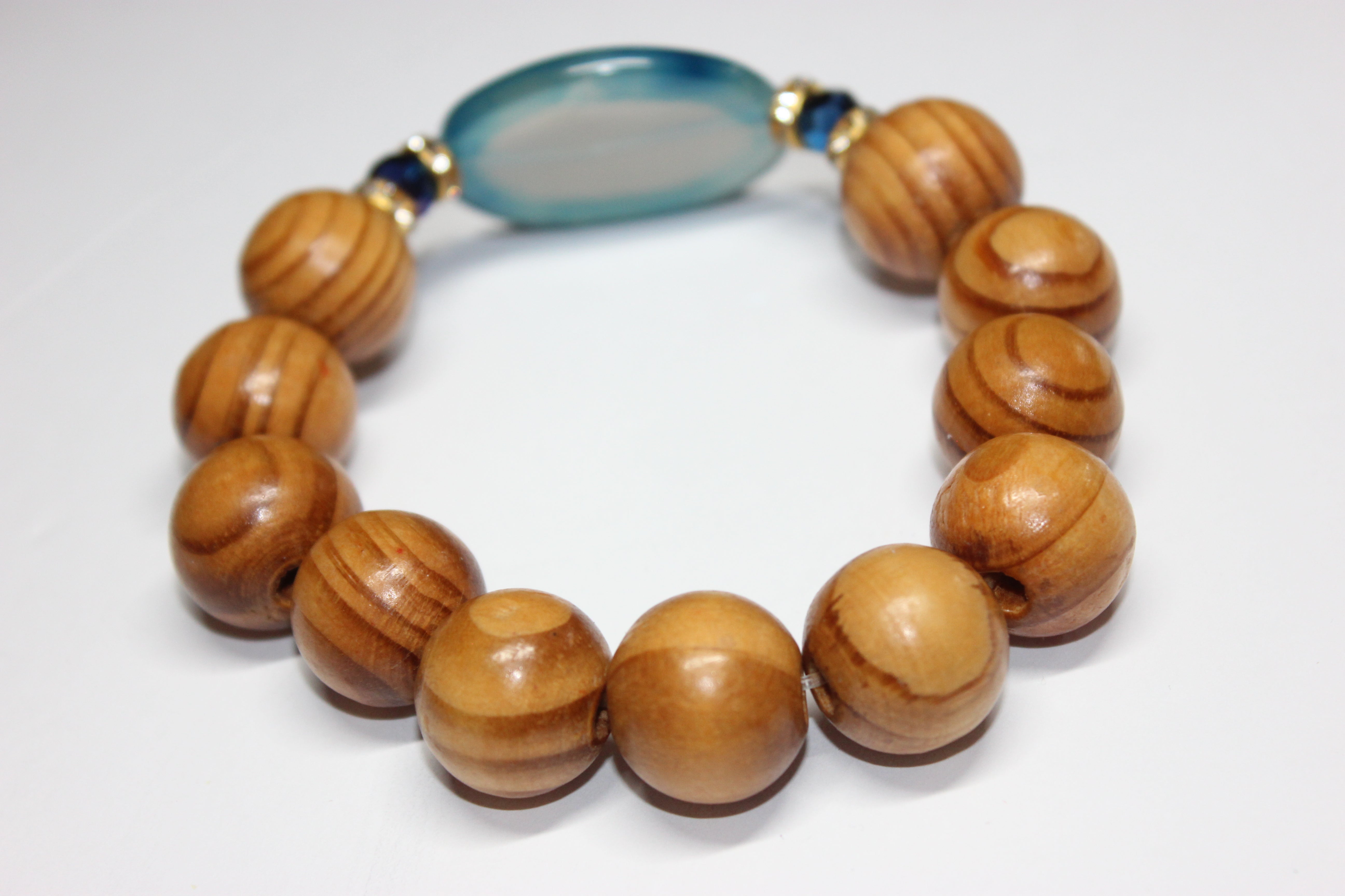 Blue & Brown Wood Beaded Bracelet