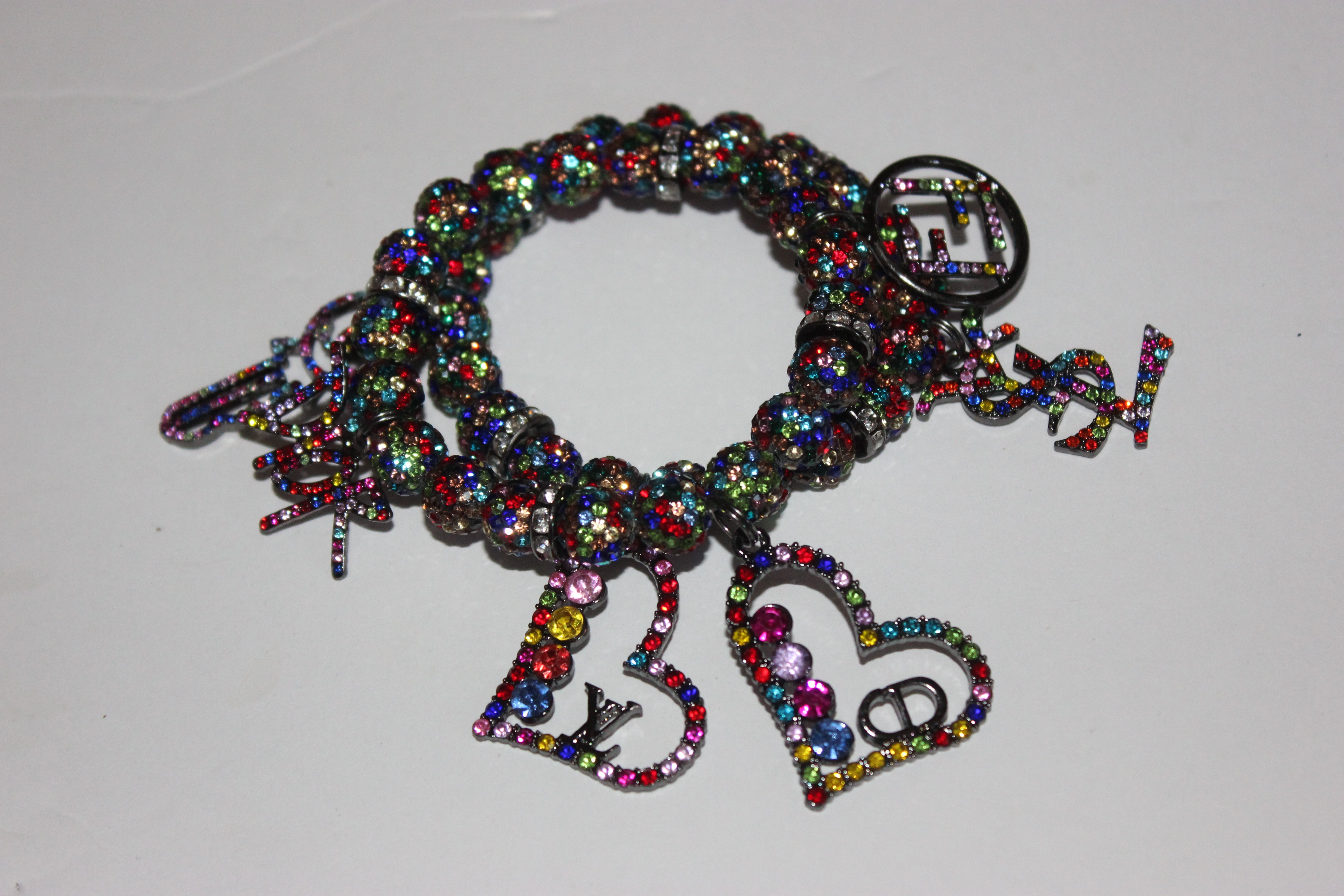 Multicolored Rhinestone 2 Piece Charm Bracelet Set