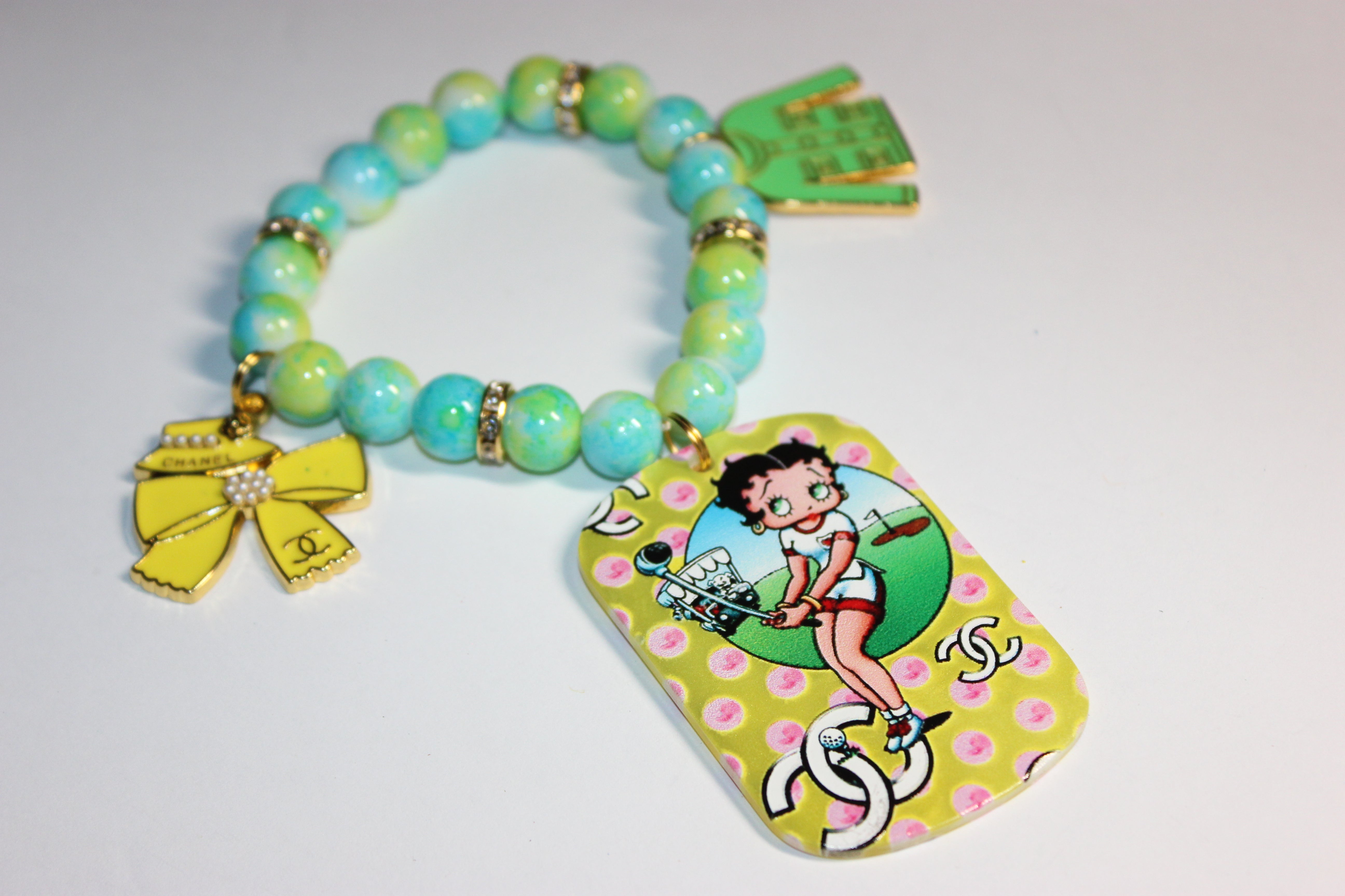 Aquamarine/Yellow & Greene W/ Gold Charm Bracelet (1)