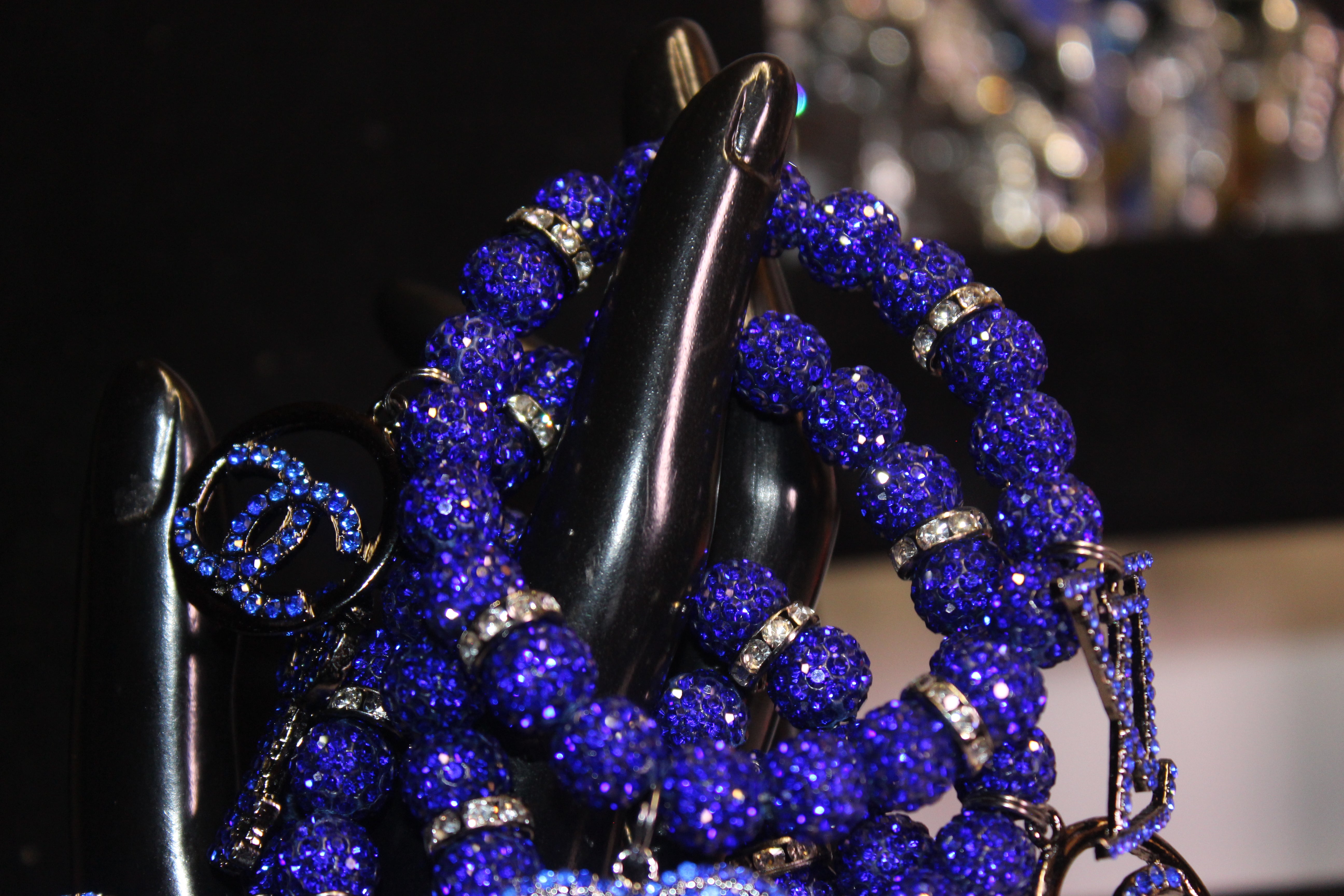 Blue 4 Piece Rhinestone Charm Bracelet Set