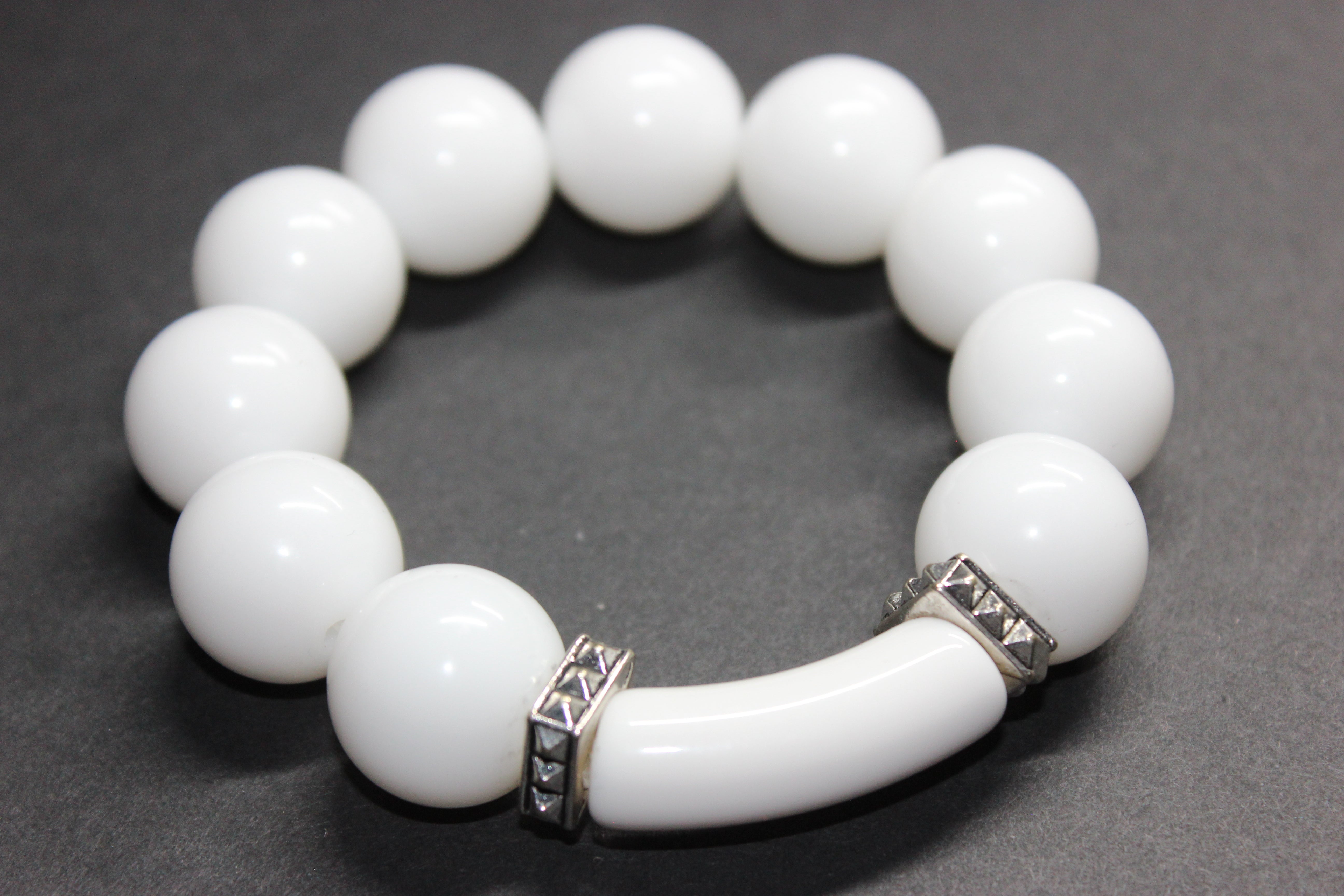 White & Silver Large Beaded Bracelet