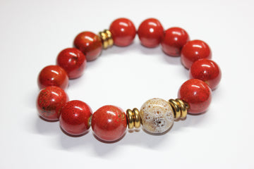 Shades Of Orange & Beige W/ Gold Ceramic Gemstone Bracelet