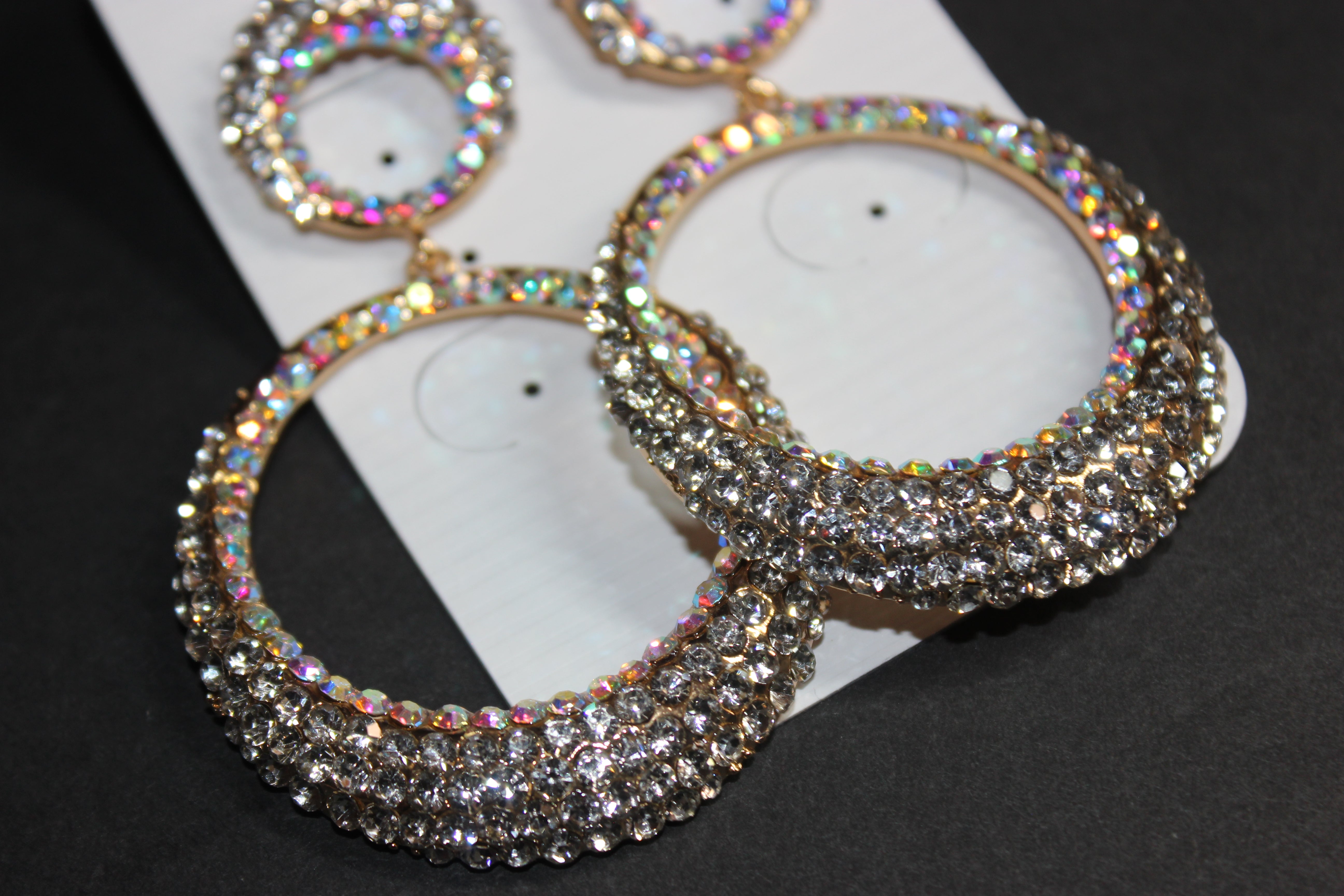 Iridescent & Clear Rhinestone Earrings