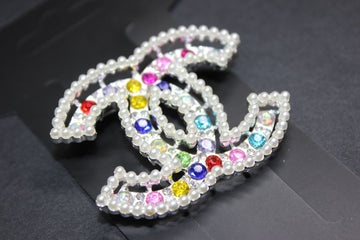 Multicolored Pearl & Silver Brooch Pin