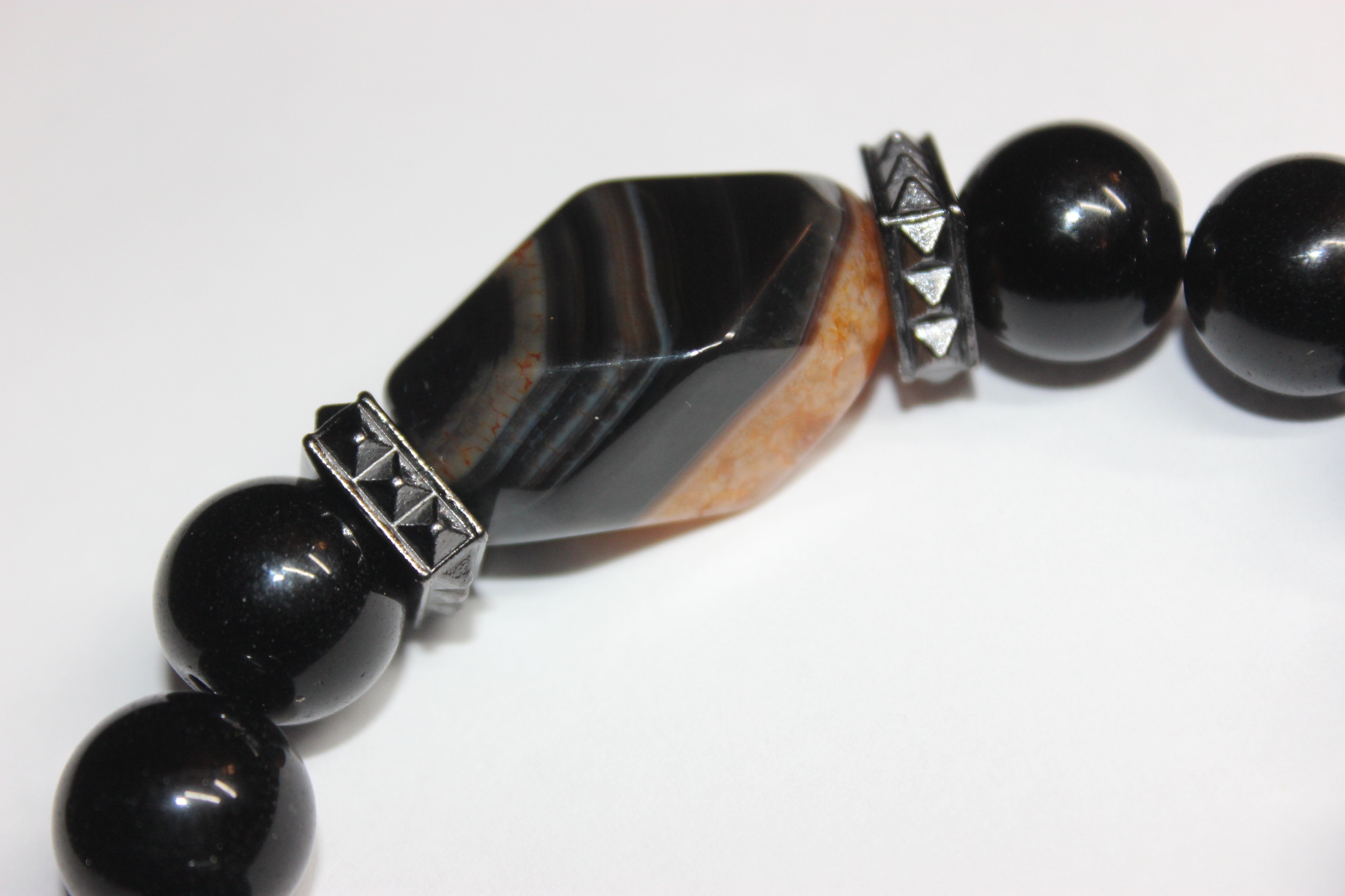 💪🏾Menswear💪🏾 Orange Stone & Black Beaded Bracelet