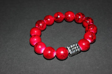 Red & Gun Metal Beaded Bracelet