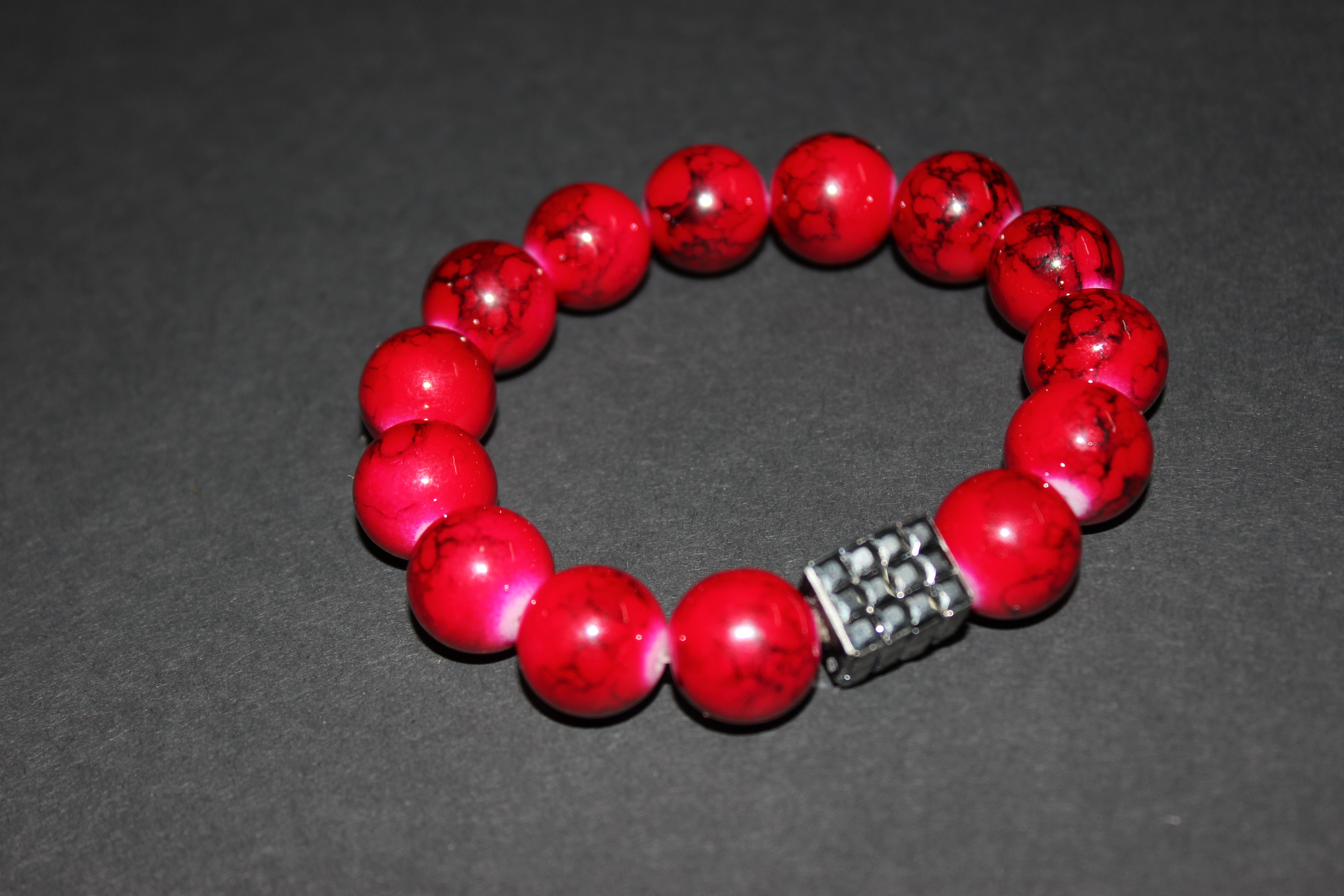 Red & Gun Metal Beaded Bracelet
