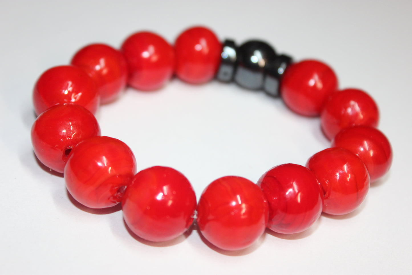 Bright Red & Hematite Ceramic Bracelet 18mm
