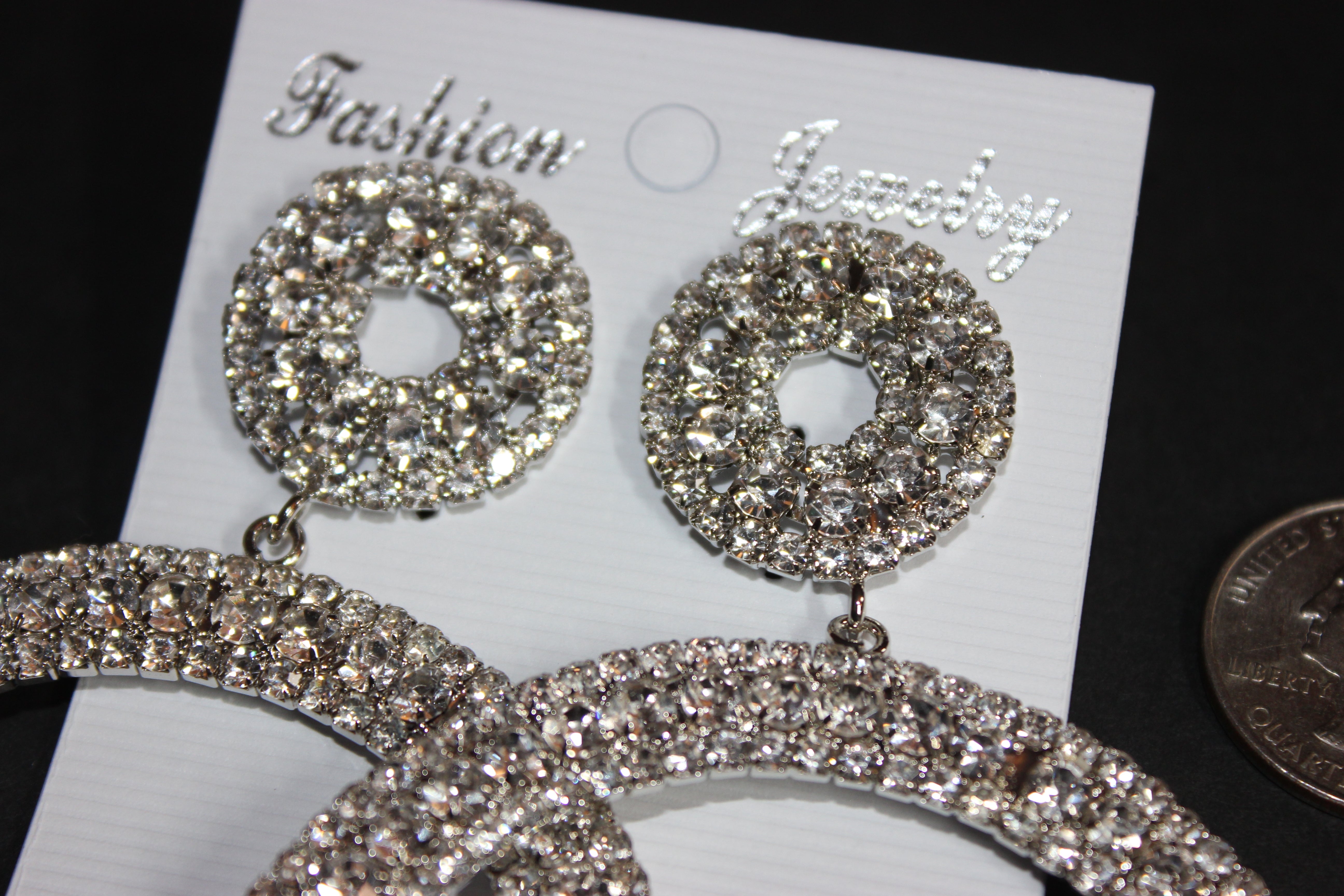 Rhinestone Silver Hoop Earrings