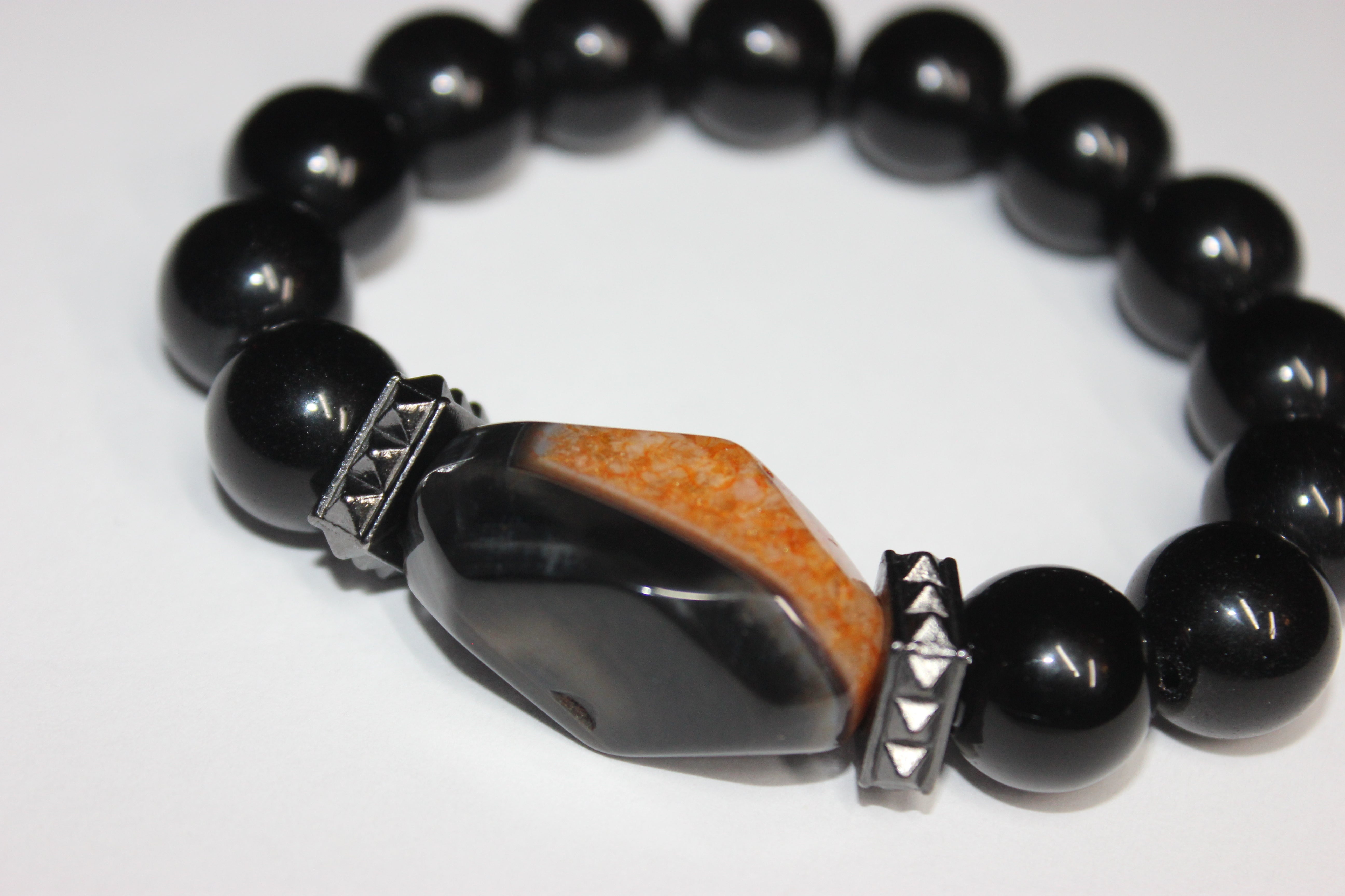 💪🏾Menswear💪🏾 Orange Stone & Black Beaded Bracelet