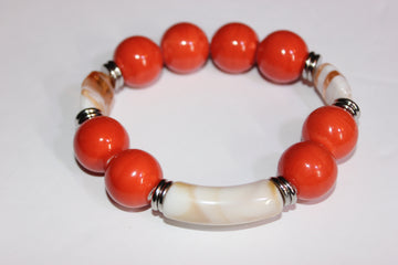 Orange & Beige Earth Tone Beaded Bracelet