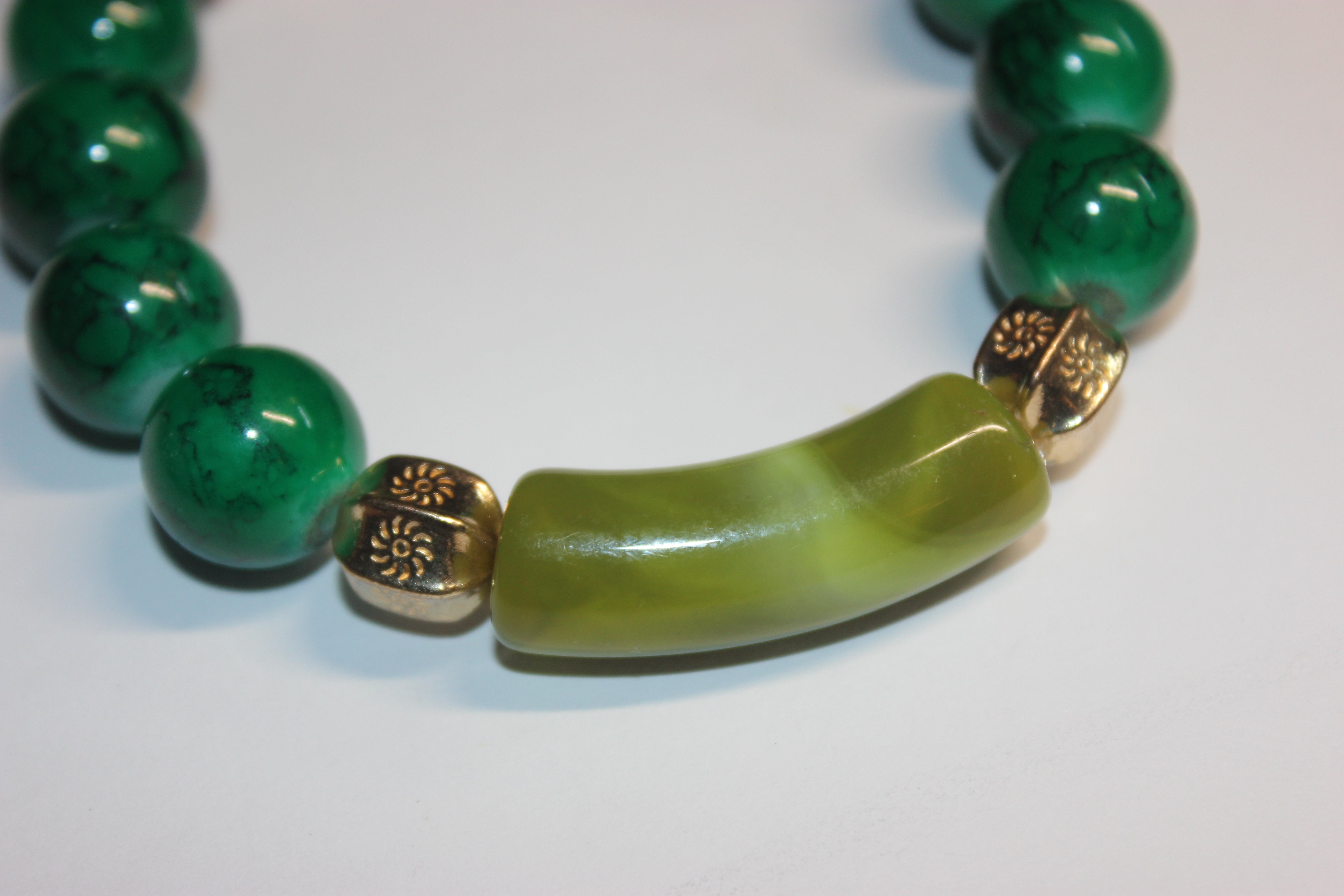 Shades Of Green & Gold BOBCAT Beaded Bracelet