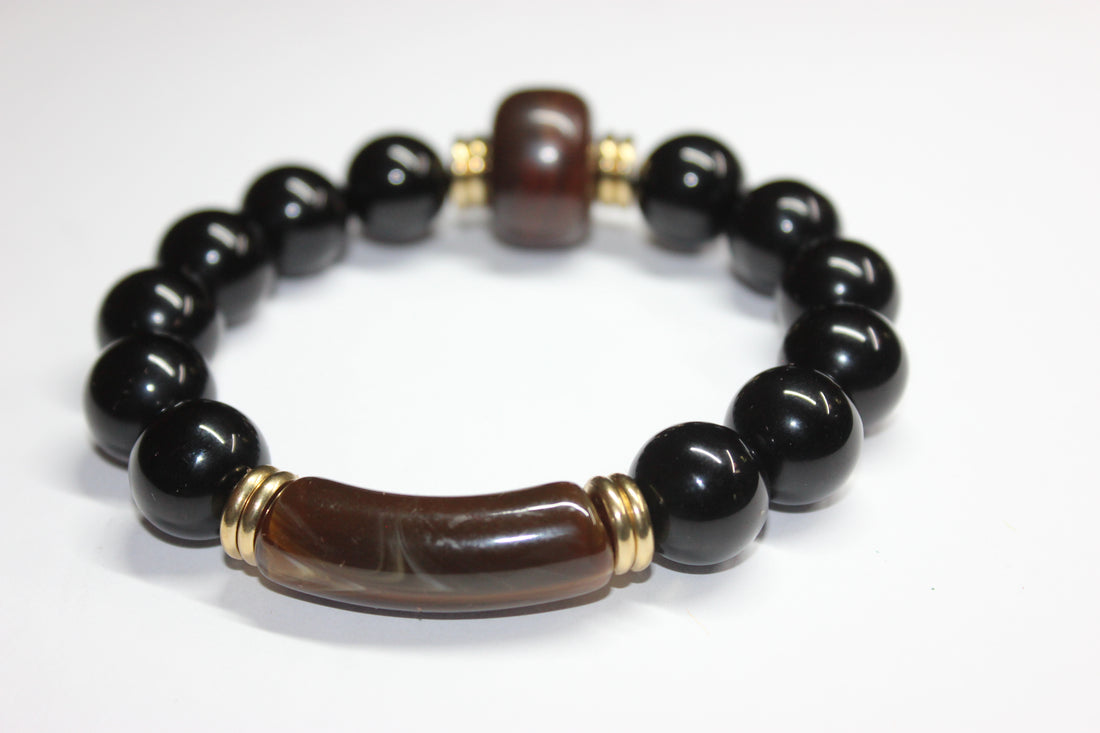 Black & Brown w/ Gold Beaded Bracelet