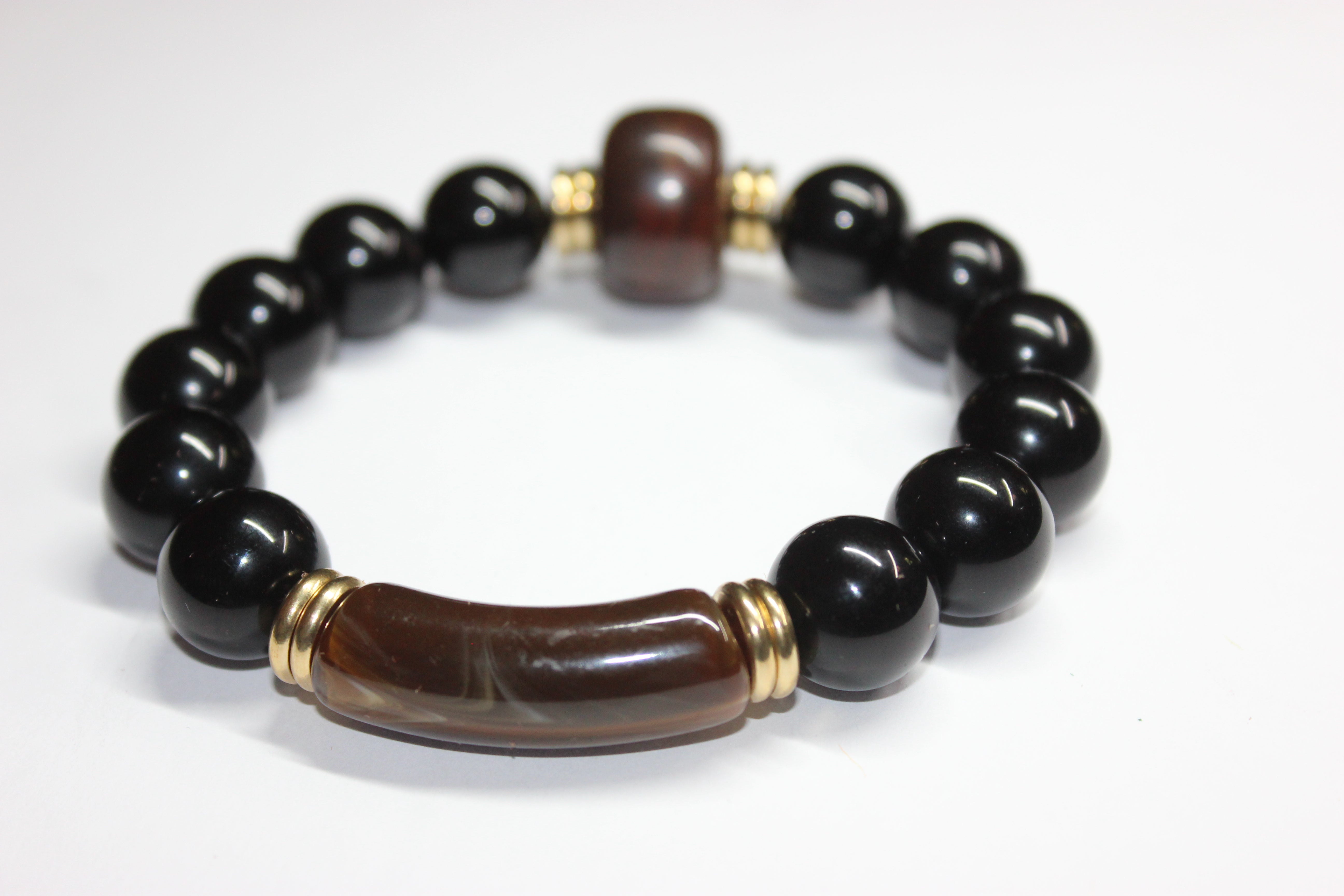 Black & Brown w/ Gold Beaded Bracelet