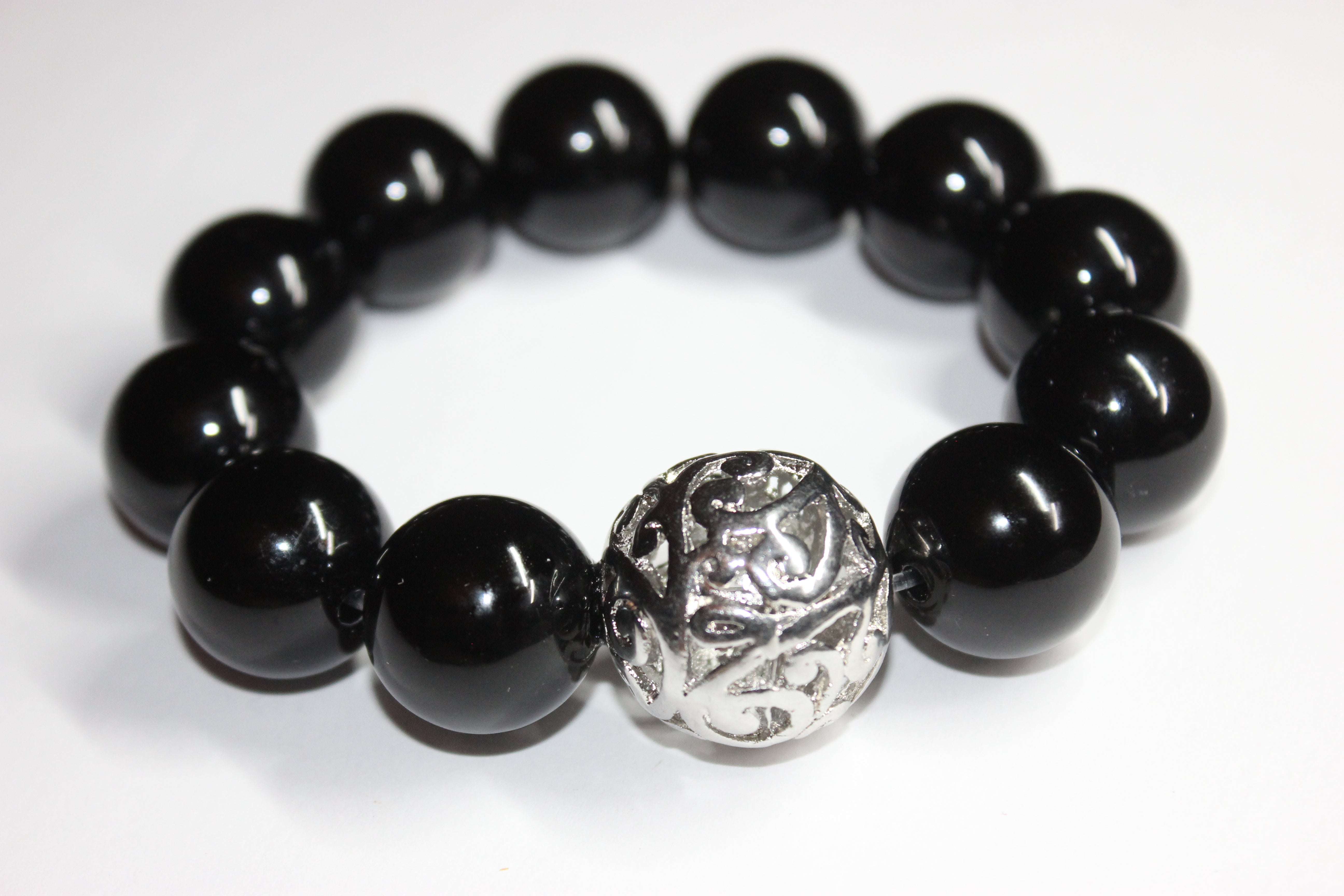 Large Black & Silver Beaded Bracelet