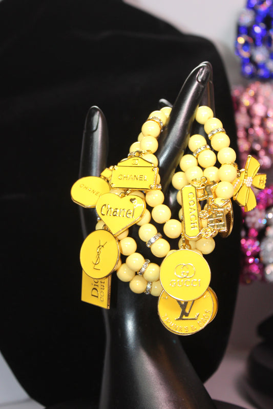 Yellow & Gold 4 Piece Charm Bracelet Set