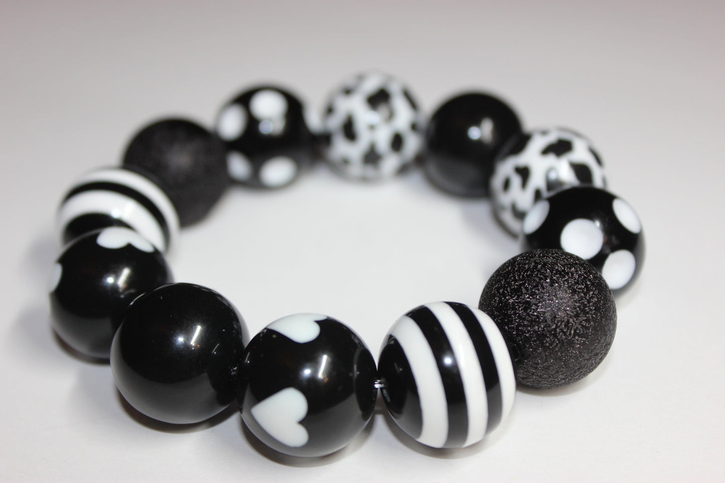 Large Black & White Beaded Bracelet