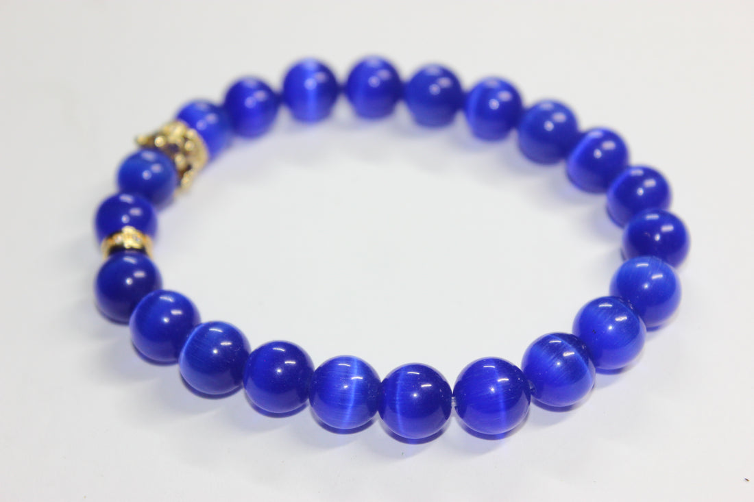 Blue & Gold w/ Crown Beaded Bracelet