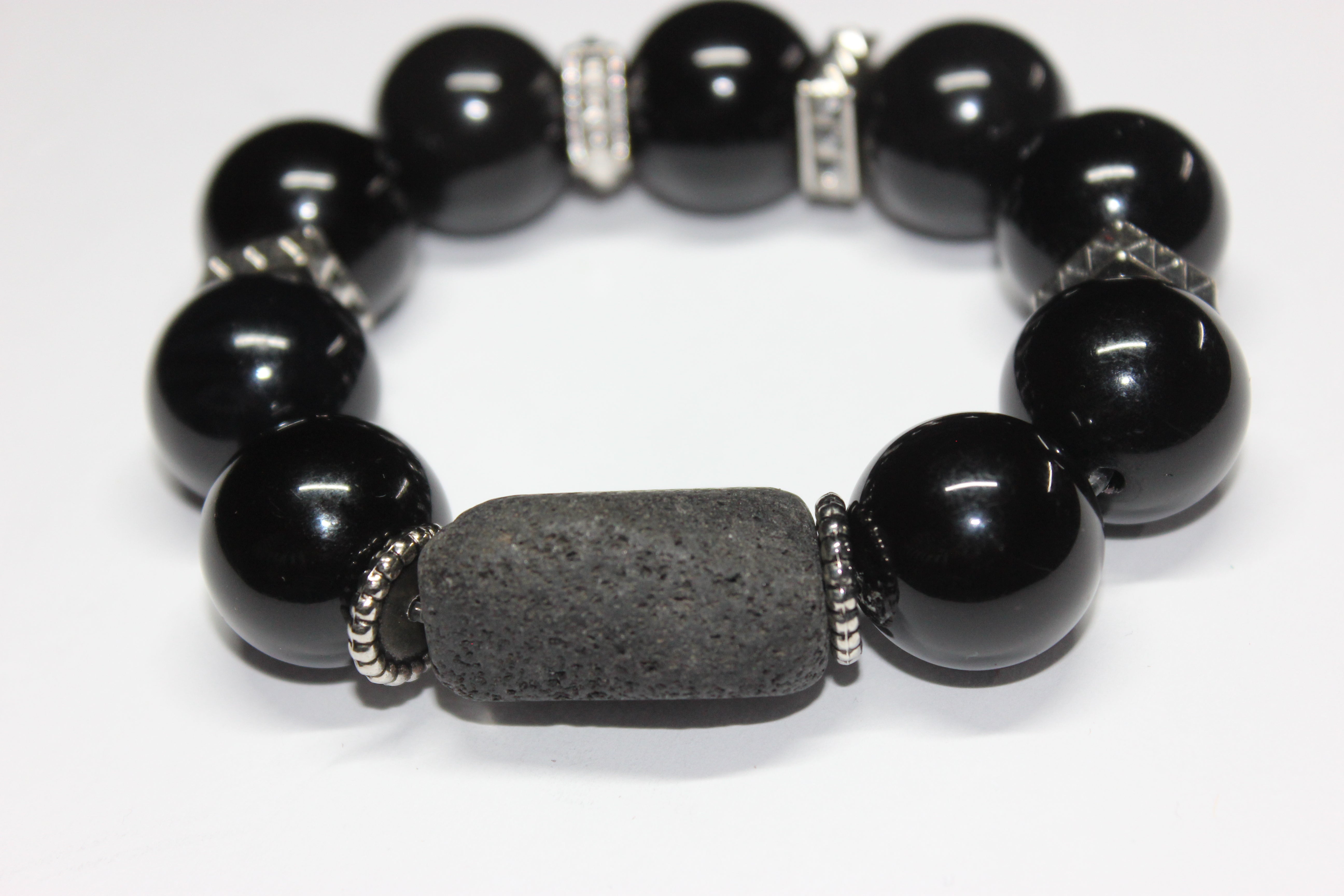 Black & Silver Large Beaded Bracelet
