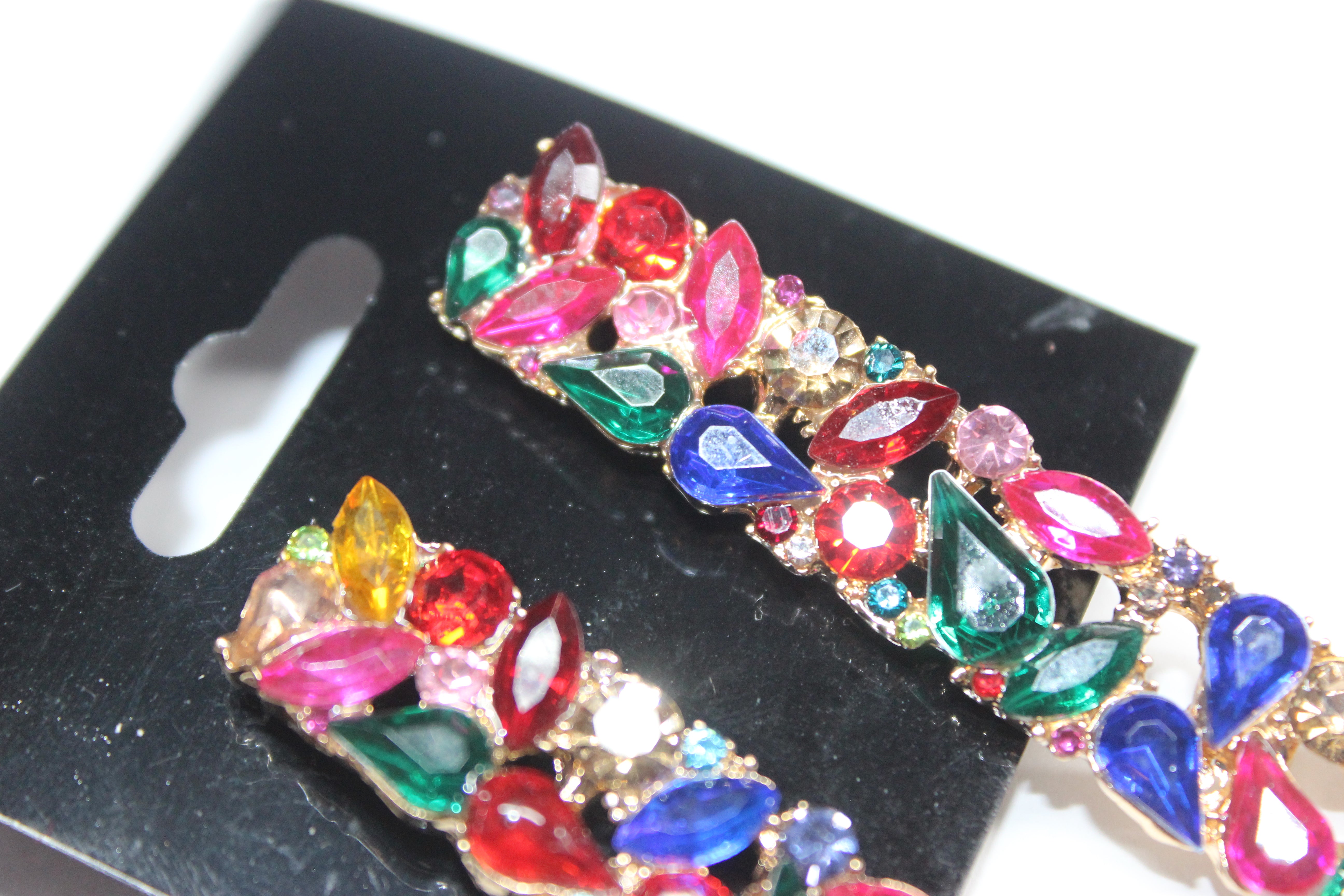 Rhinestone Multicolored & Gold Post Earrings