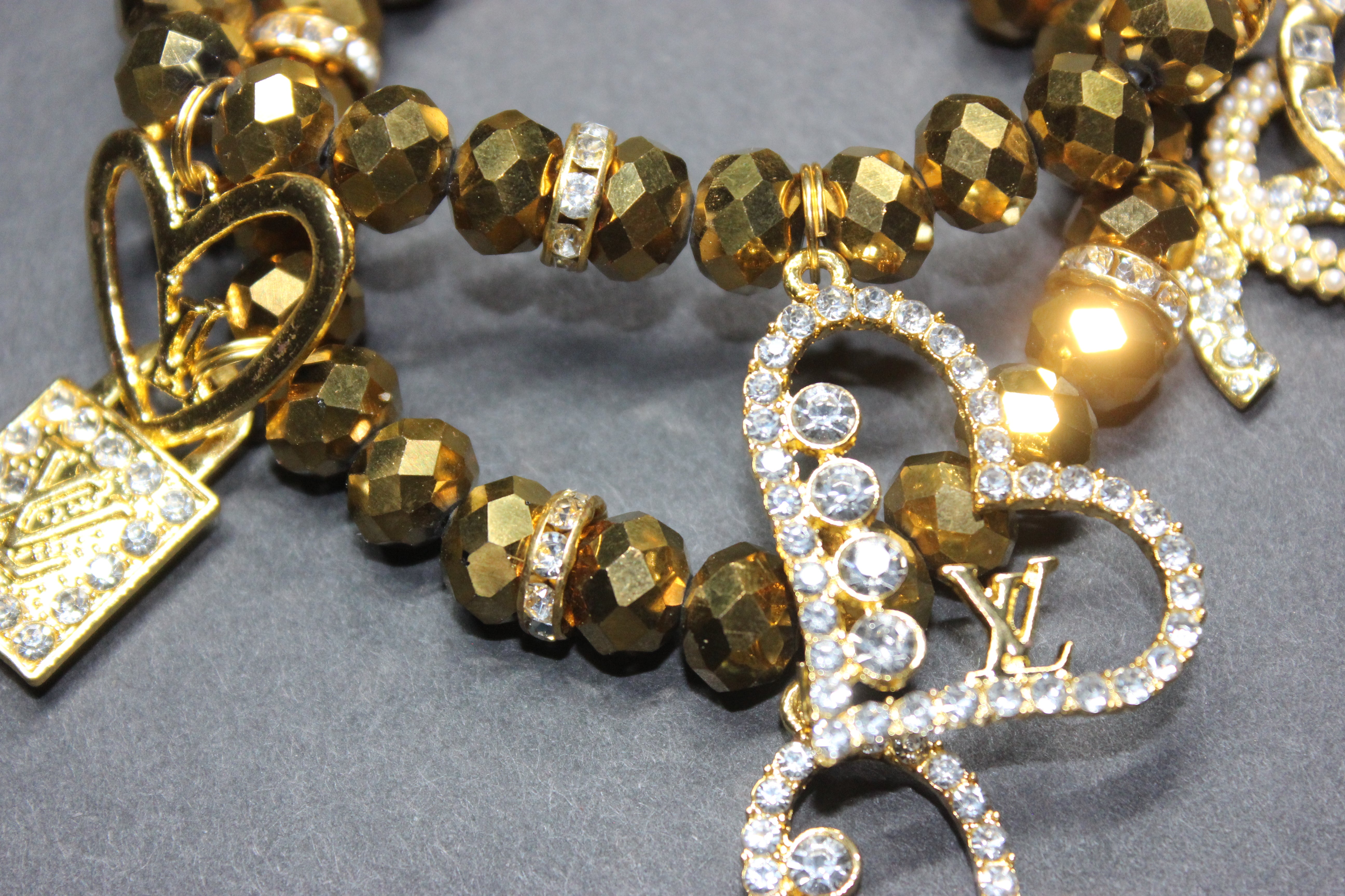 2 Piece Gold Crystal Charm Bracelet Set