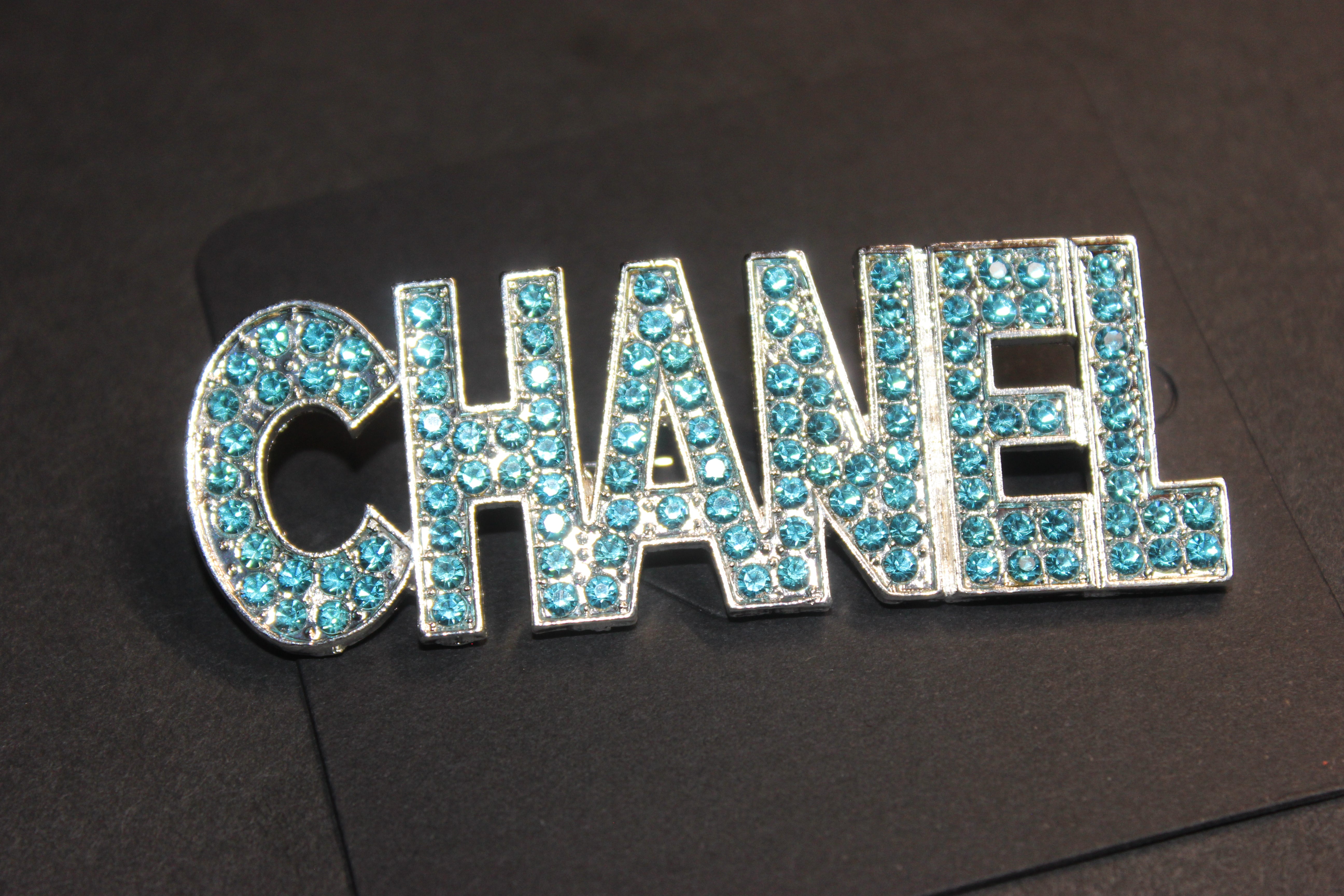 Aquamarine & Silver Rhinestone Brooch Pin