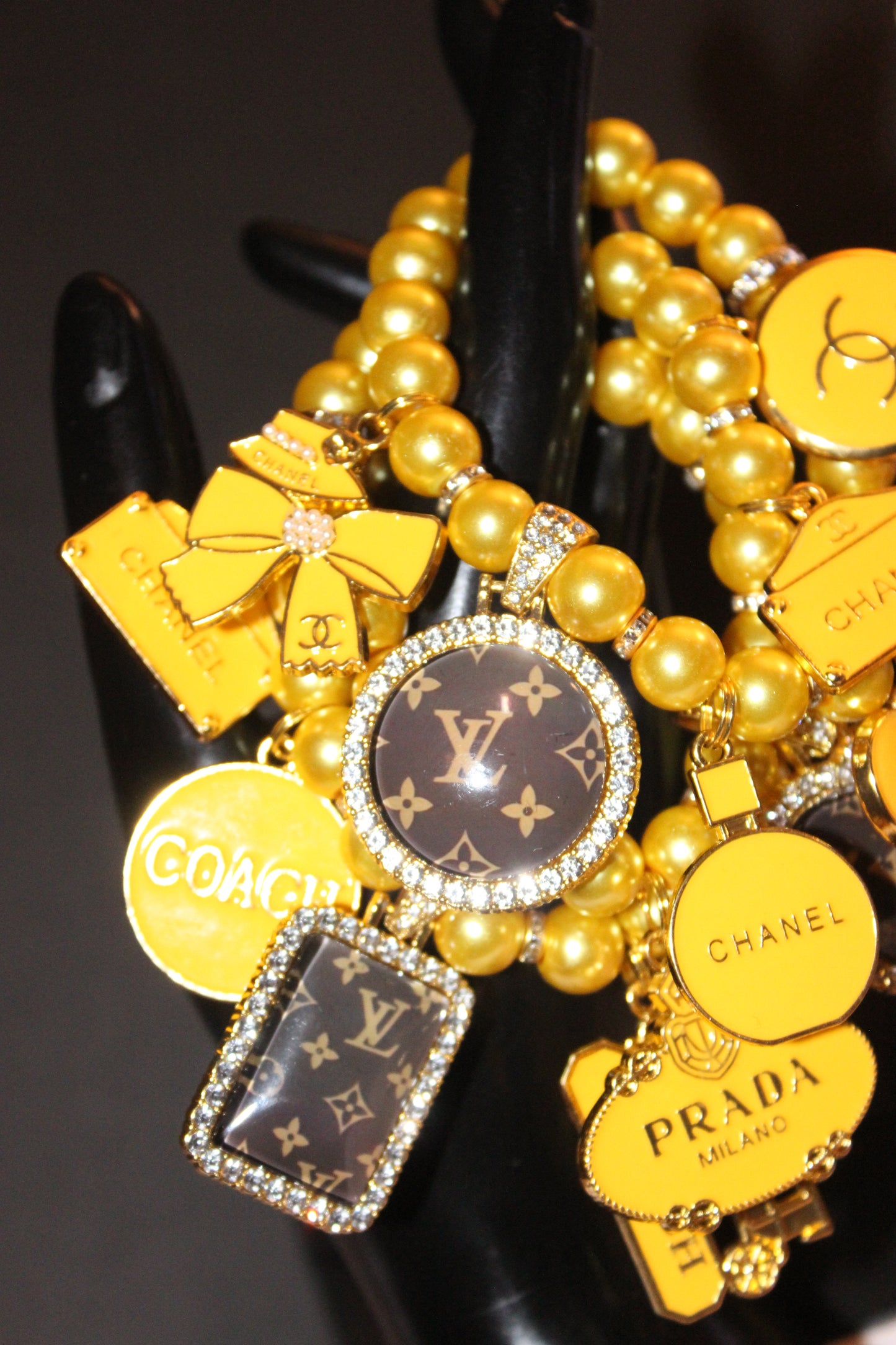 3 Piece Yellow & Gold Pearl Luxury Charm Bracelet Set