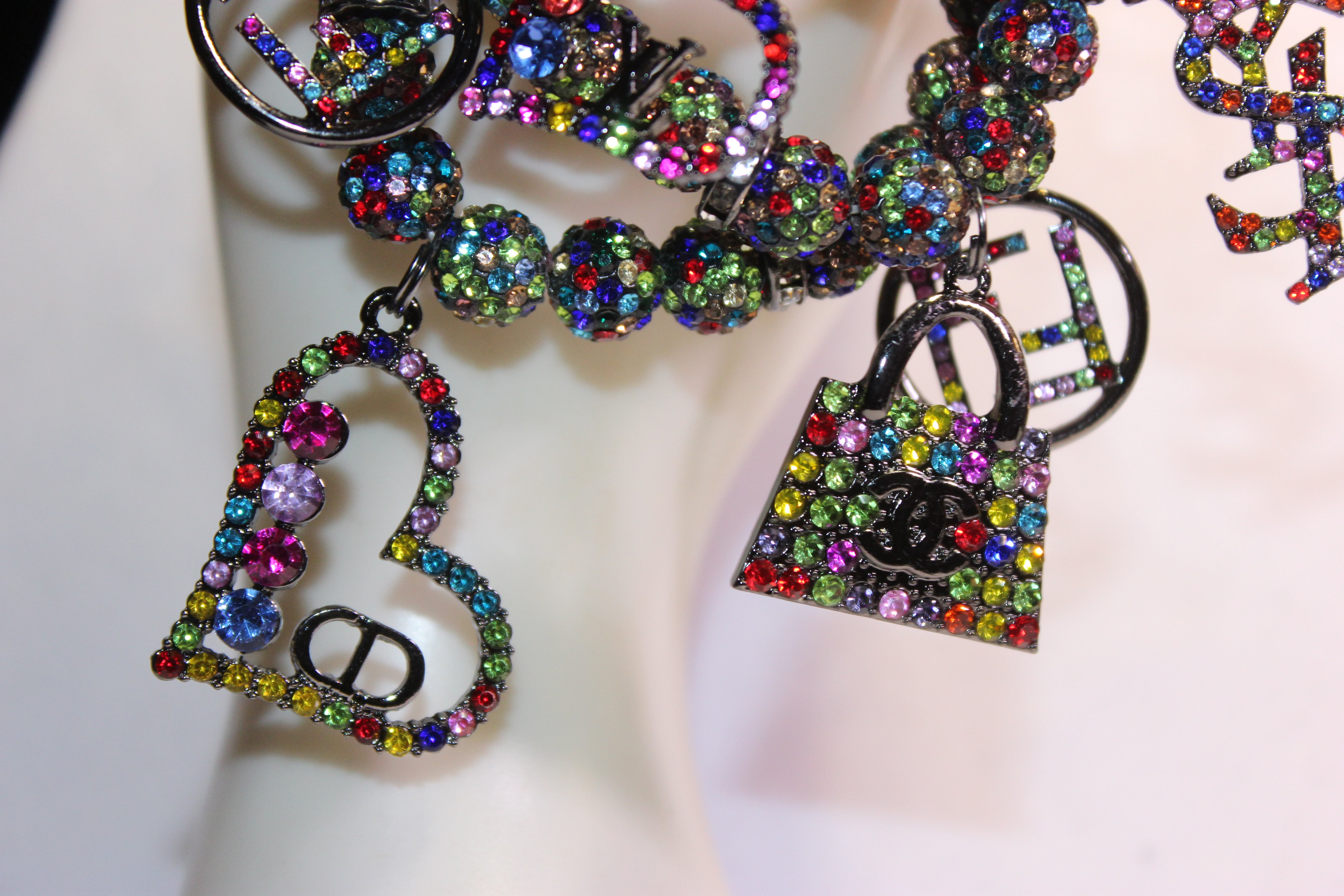 4 Piece Multicolored Rhinestone Charm Bracelet Set