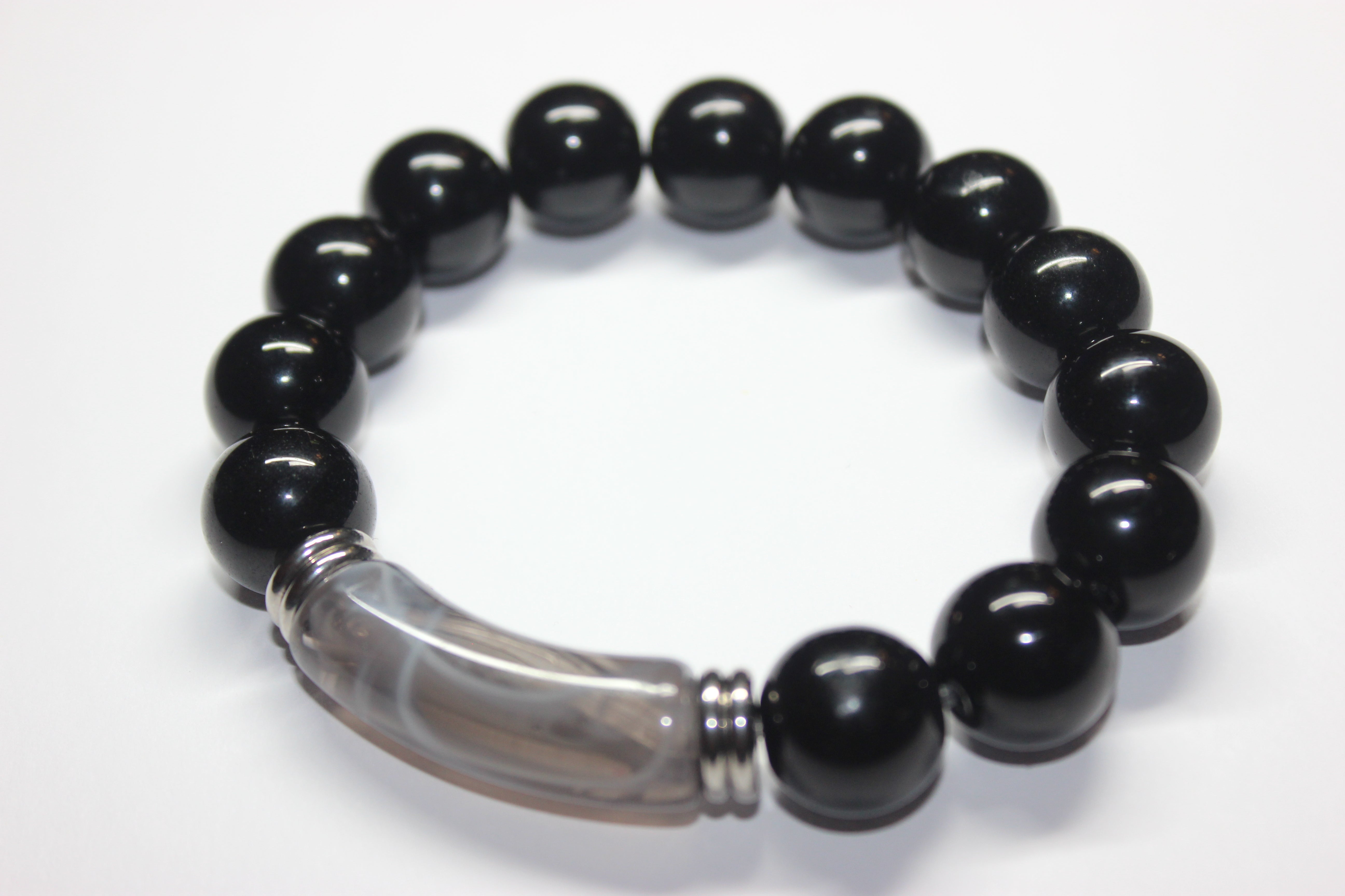 Black Grey & Silver Beaded Bracelet