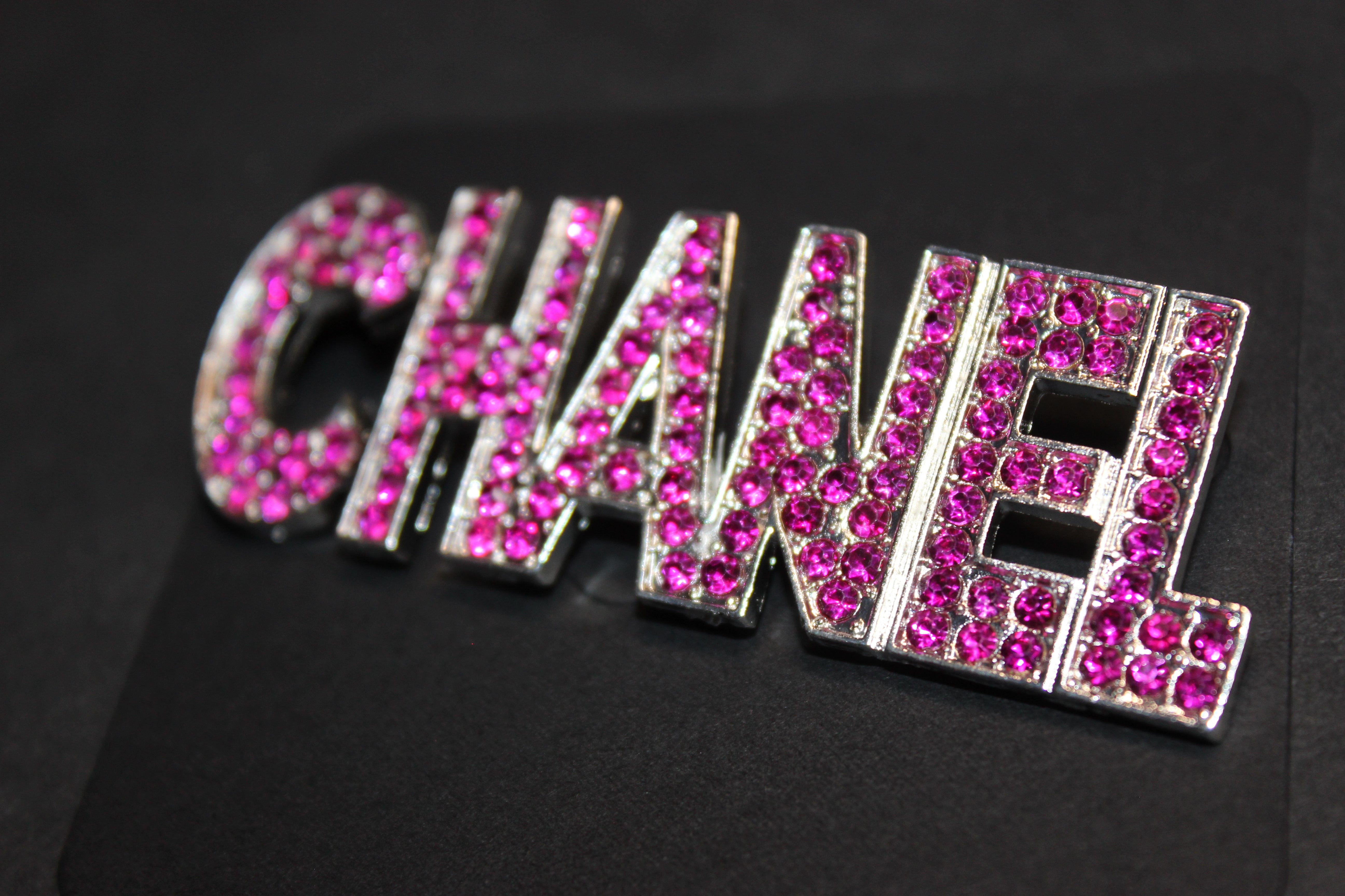 Hot Pink & Silver Rhinestone Brooch Pin
