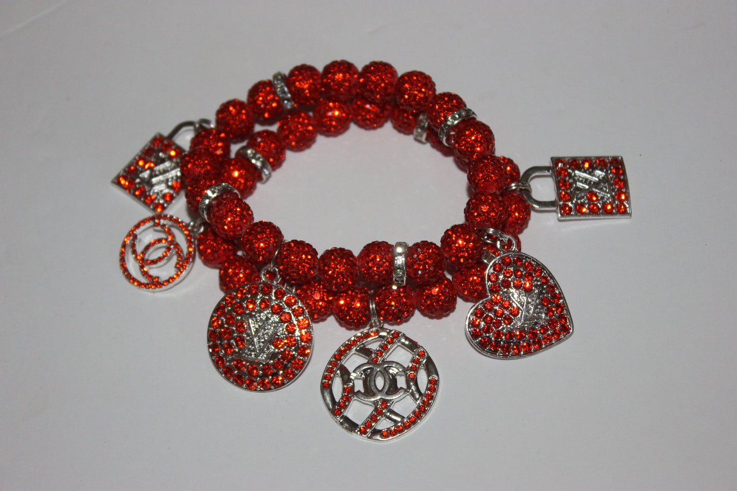 2 Piece Orange Rhinestone Charm Bracelet Set
