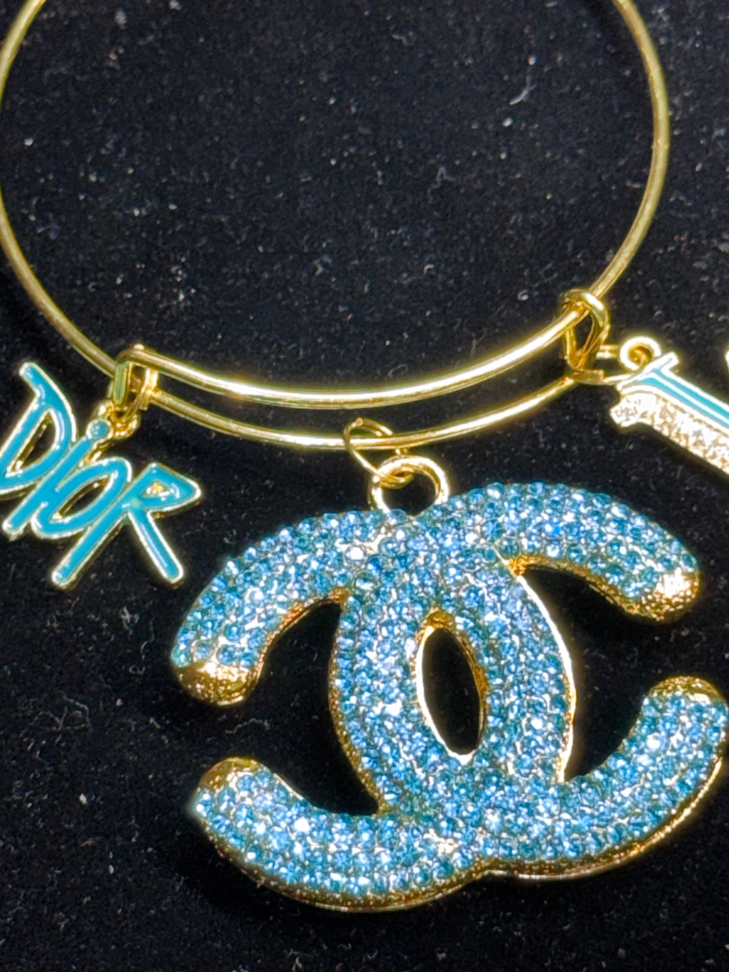 Turquoise/Aquamarine & Gold Charm Bangle
