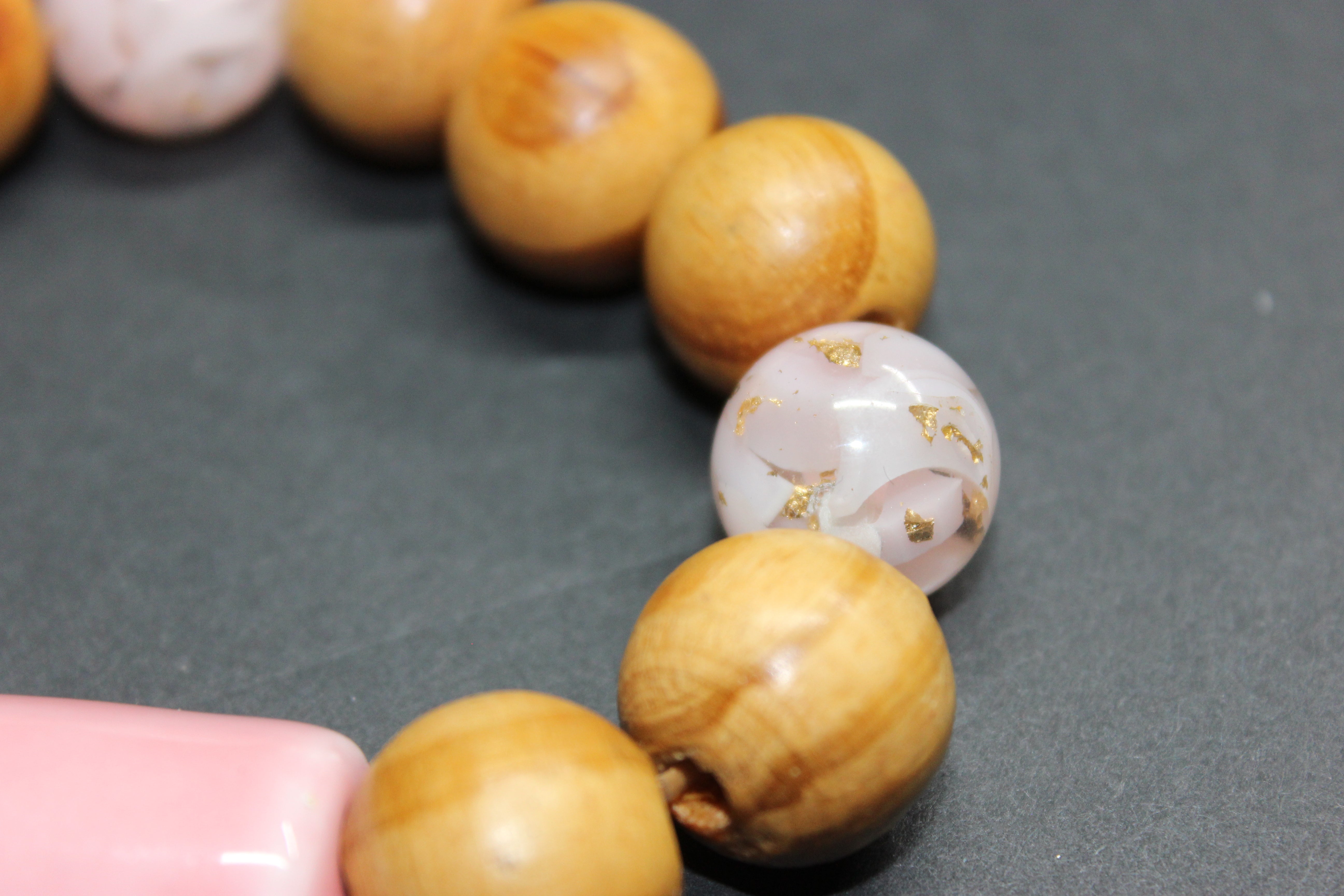 Shades Of Pink & Wood Beaded Large Bracelet