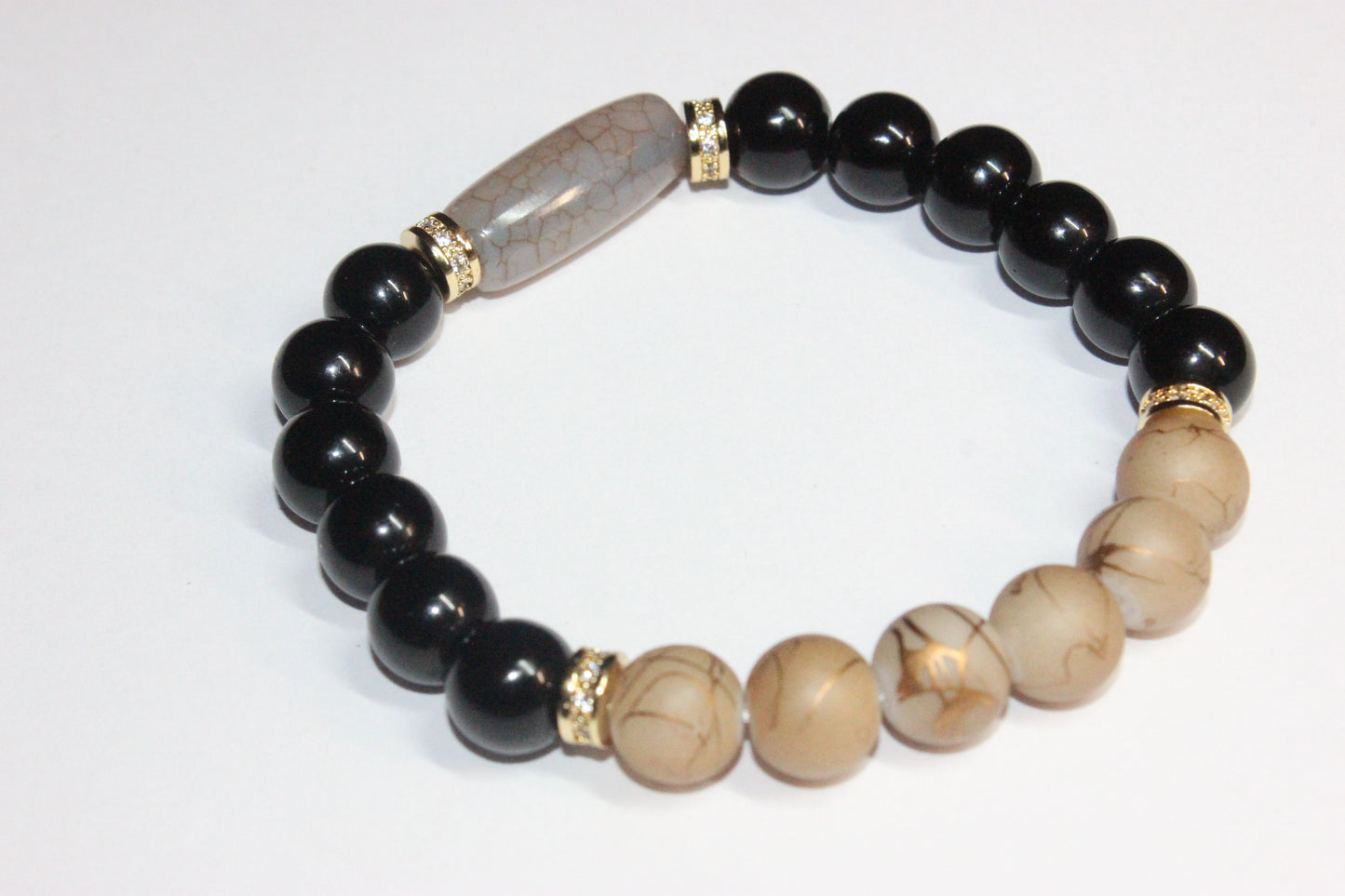Black & Shades Of Brown with Gold Beaded Bracelet 10mm