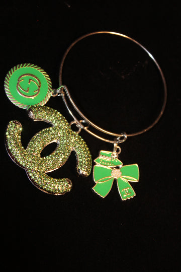 Green & Silver Charm Bangle