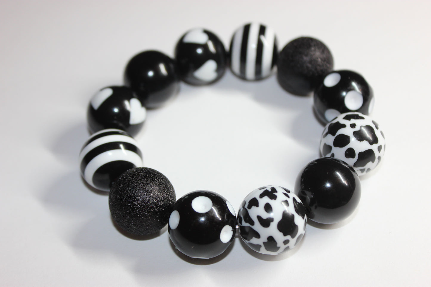 Large Black & White Beaded Bracelet