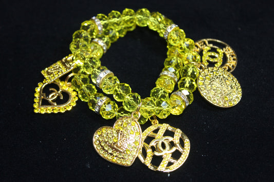 2 Piece Yellow Crystal Charm Bracelet