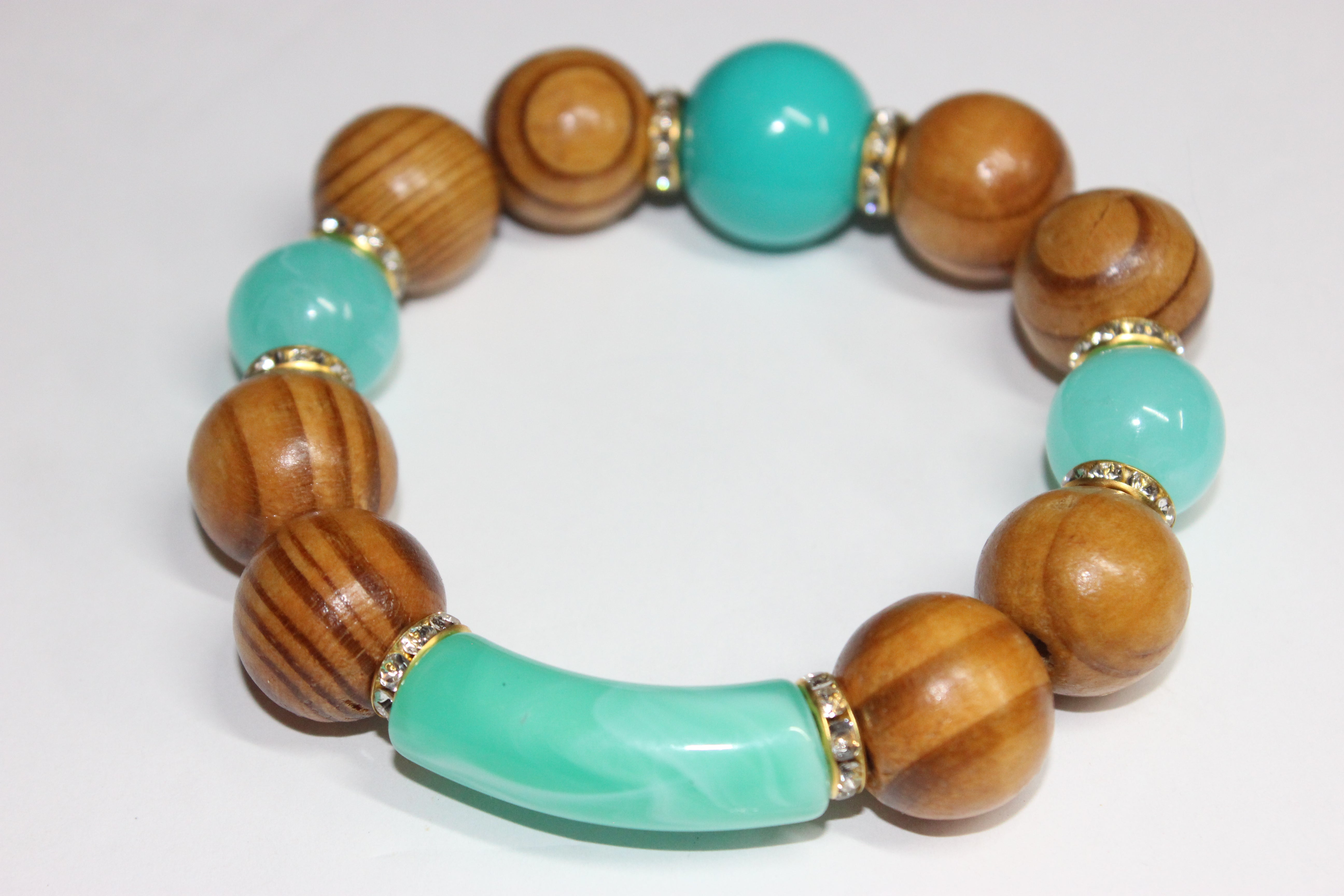 Wood Turquoise & Gold Bracelet