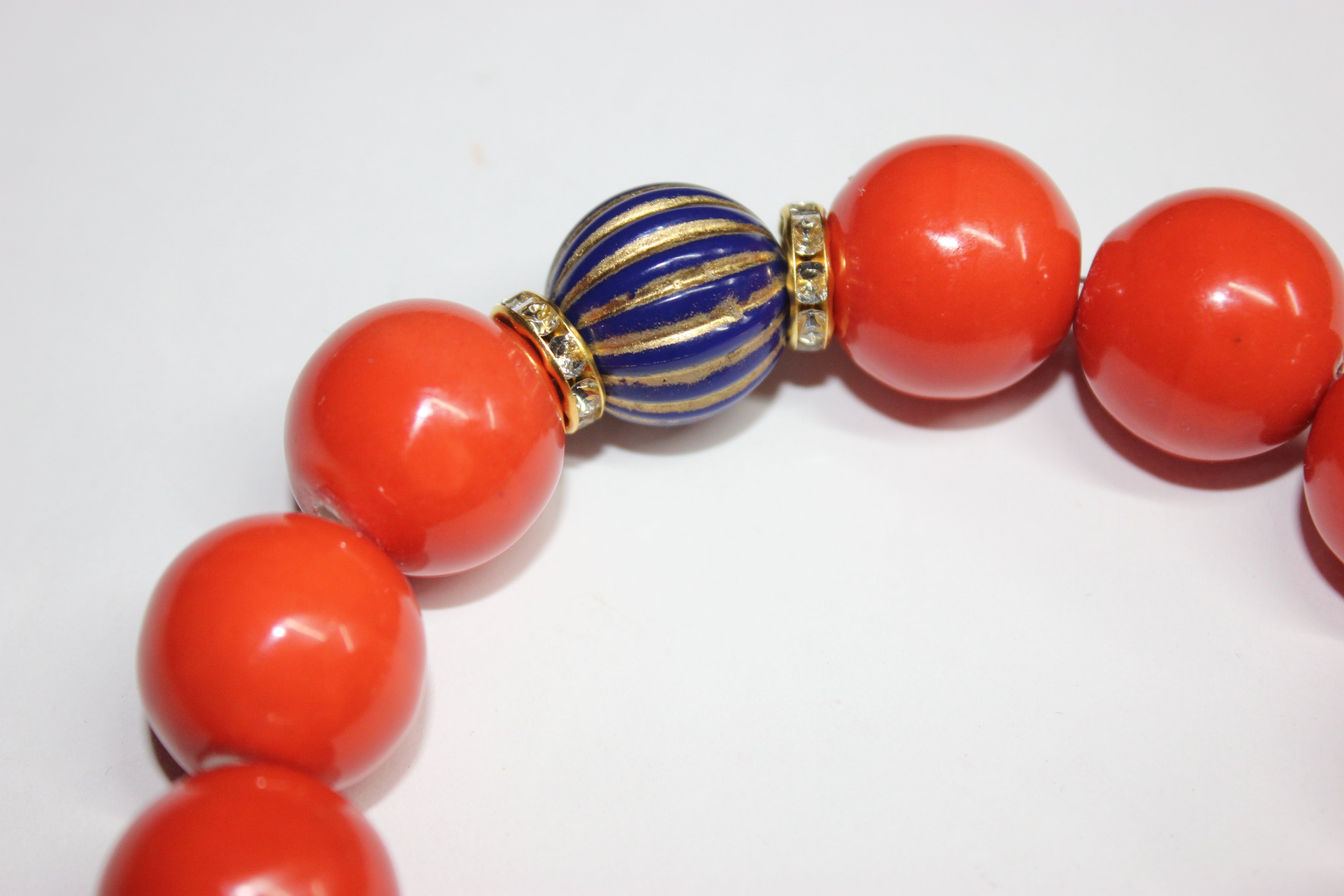 Orange & Blue Ceramic  Glass Gemstone Beaded Bracelet