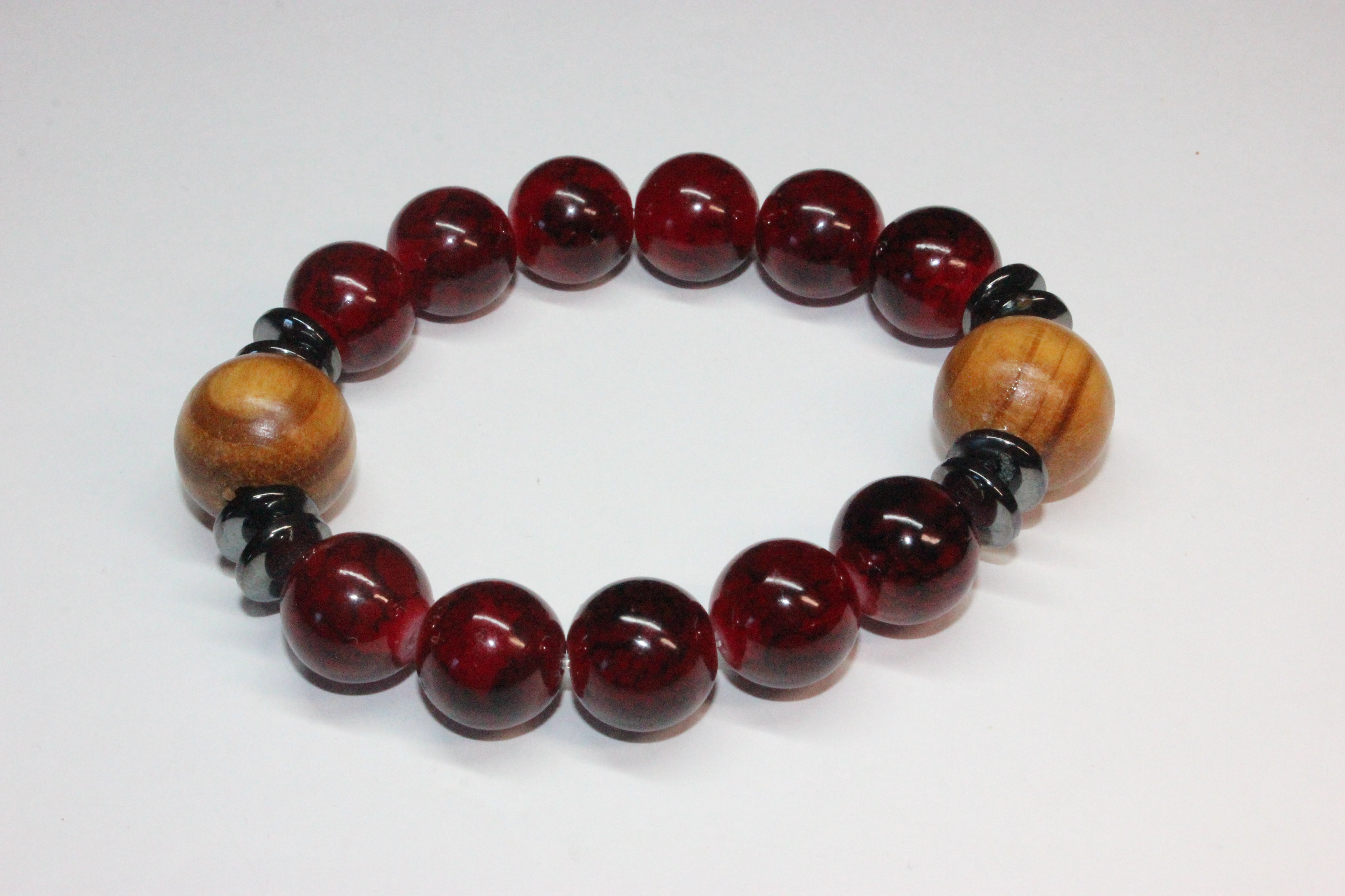 Red Black W/ Wood Beaded Bracelet