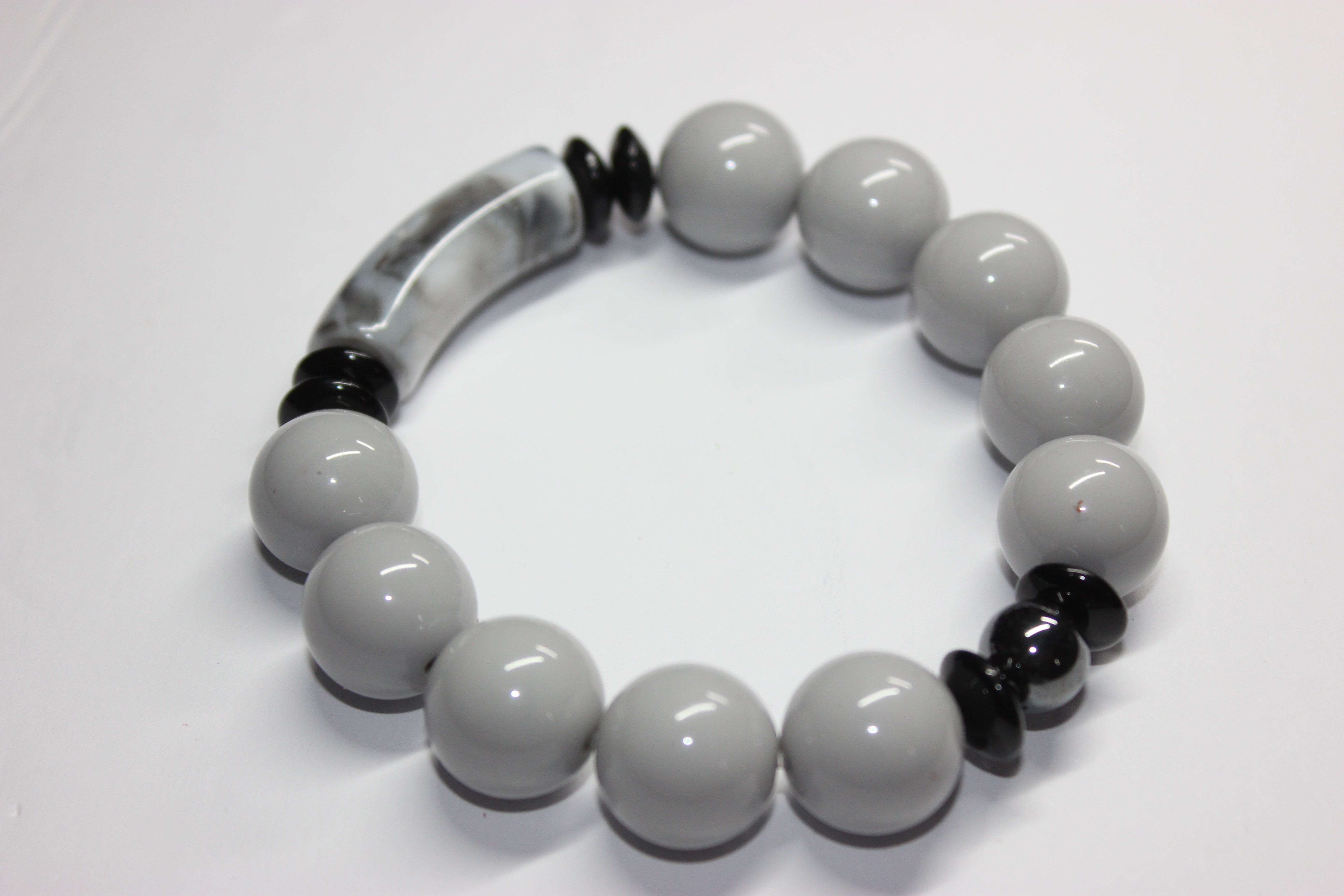 Shades Of Marble Grey & Black Beaded Bracelet