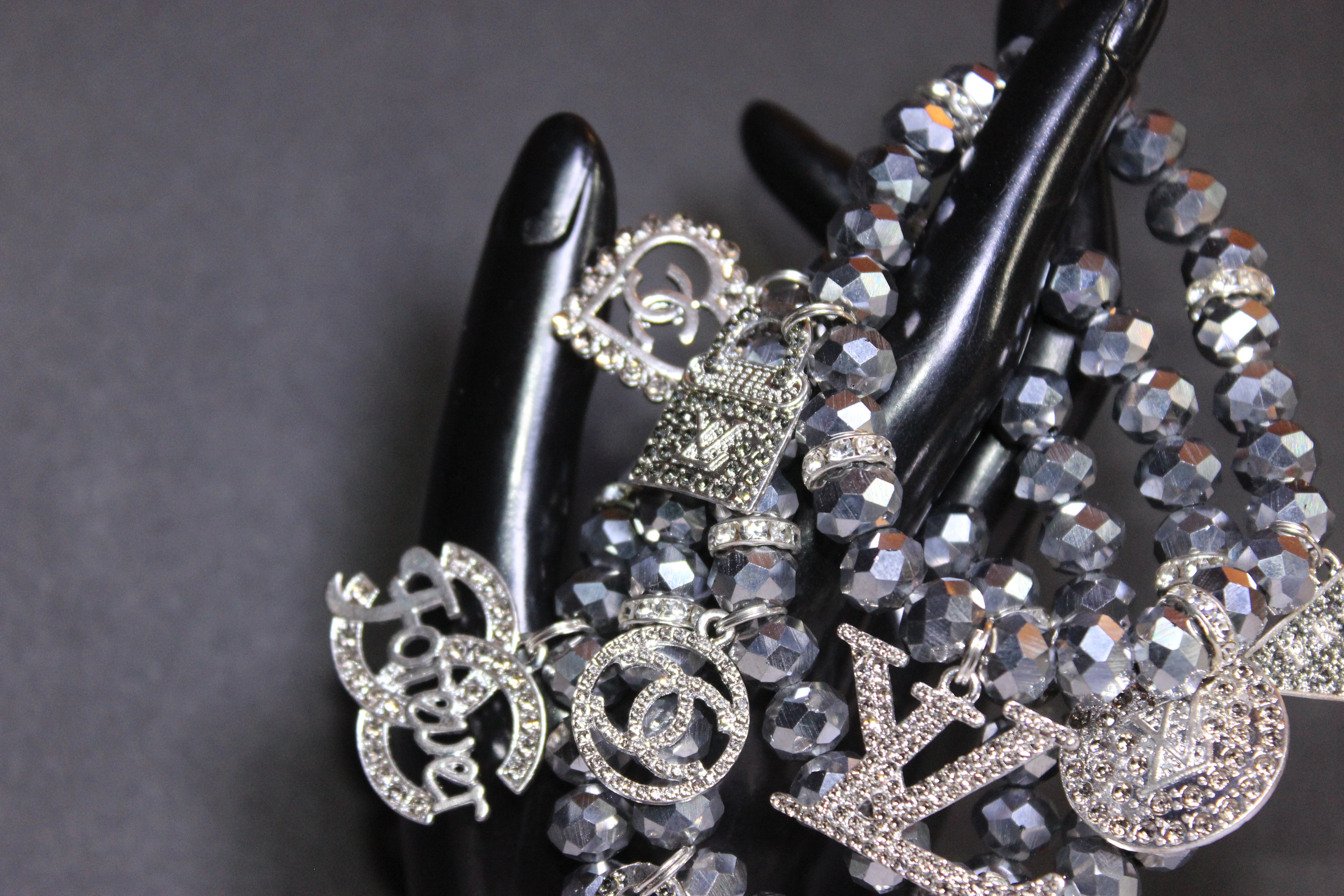 4 Piece Silver Crystal Charm Bracelet Set