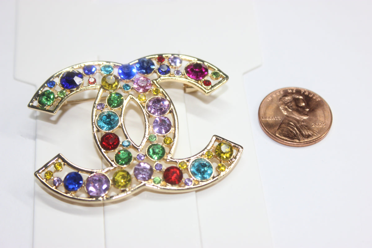 Multicolored Gold Brooch Pin
