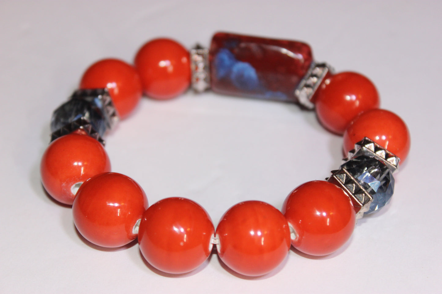Shades Of Orange & Blue Gemstone Beaded Bracelet