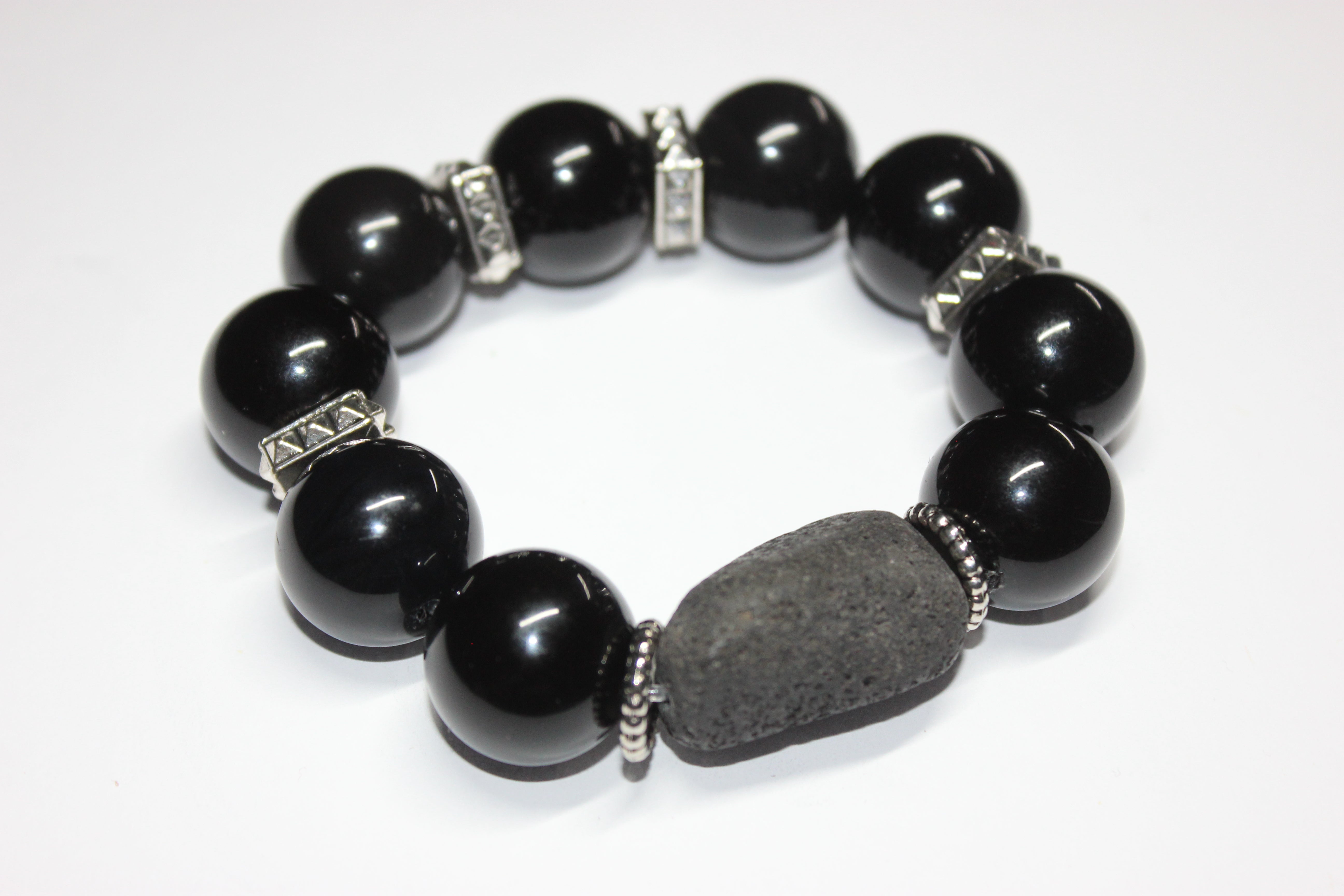 Black & Silver Large Beaded Bracelet