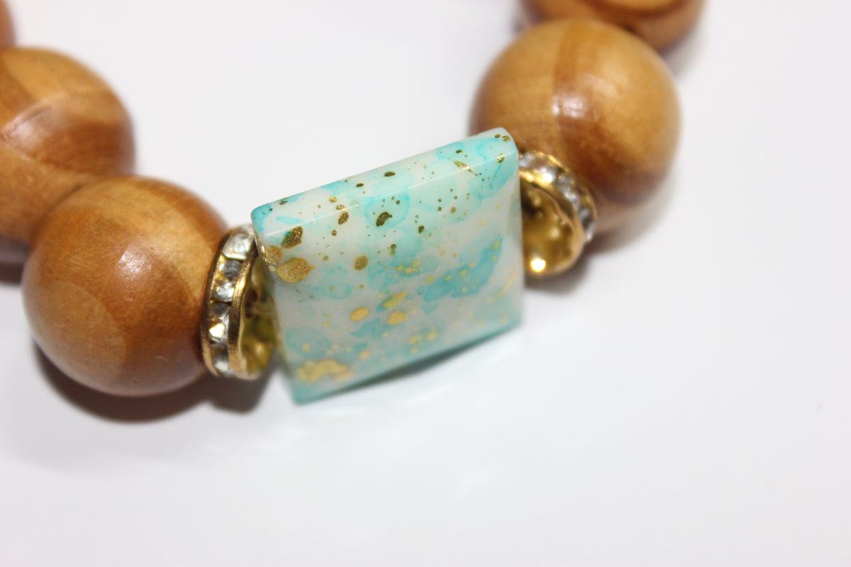 Wood Shades Of Turquoise with Gold Bracelet
