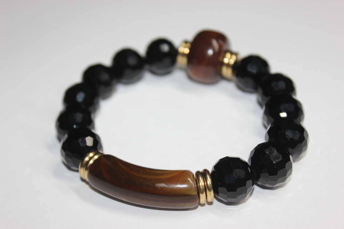 Brown Black & Gold Black Ice Beaded Bracelet