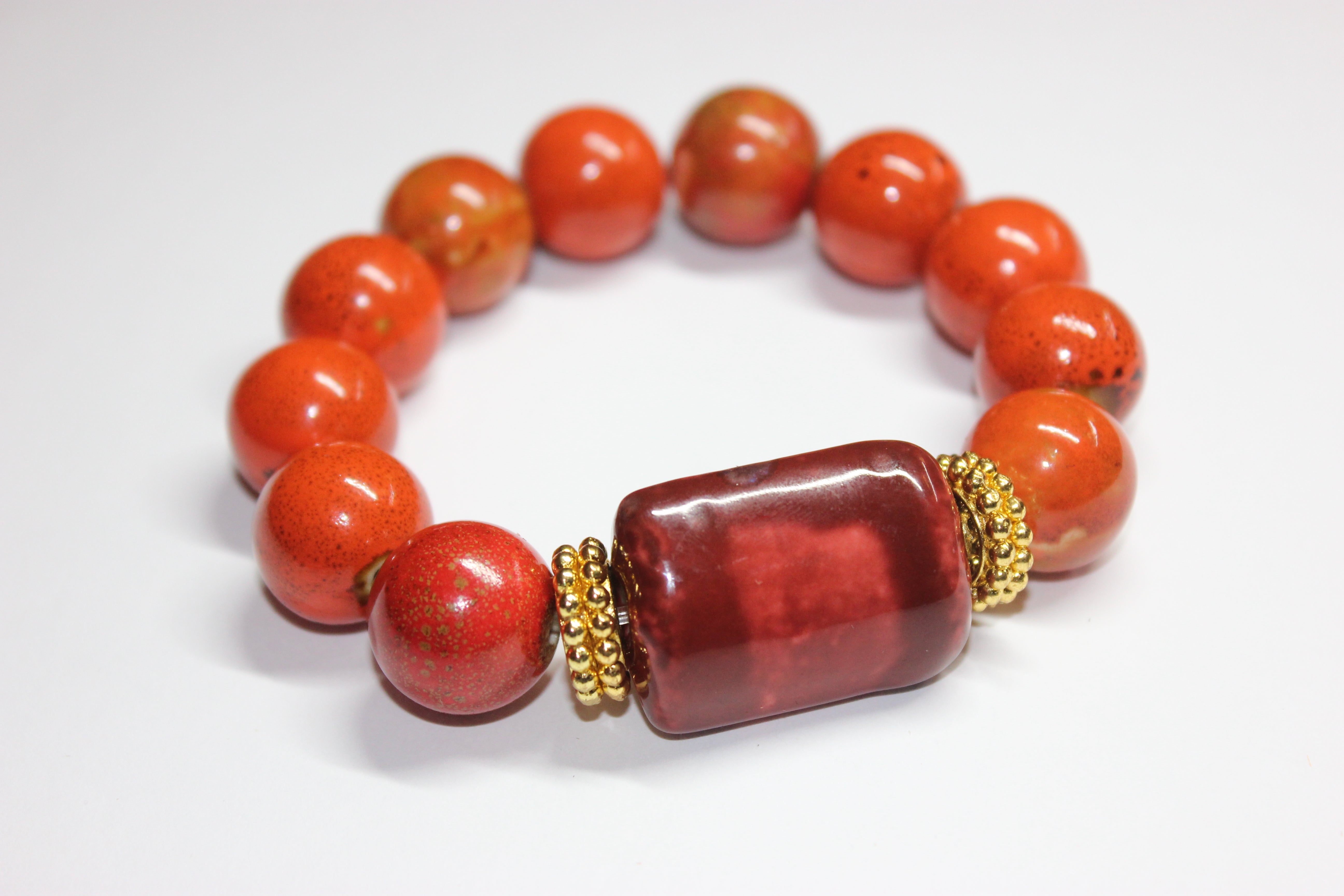 Shades Of Orange & Gold Ceramic Gemstone Bracelet