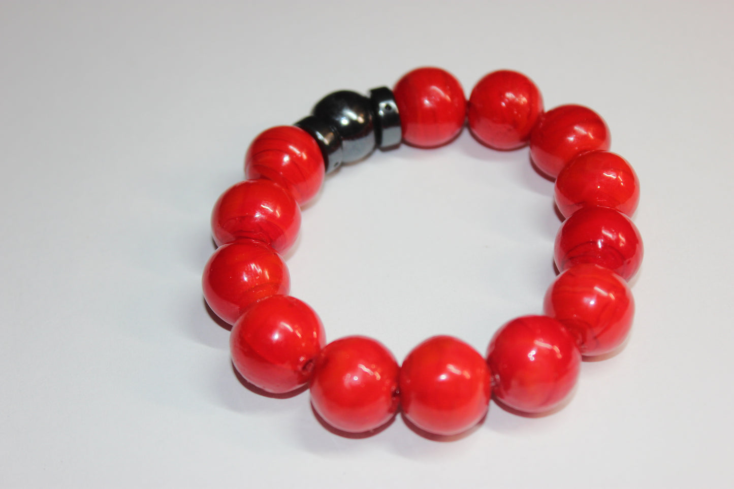 Bright Red & Hematite Ceramic Bracelet 18mm