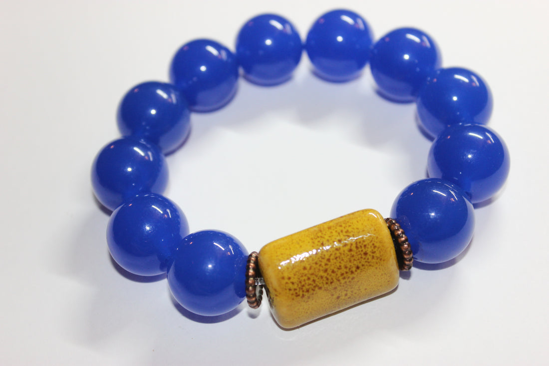 💪🏽BLUE & Mustard Beaded Bracelet